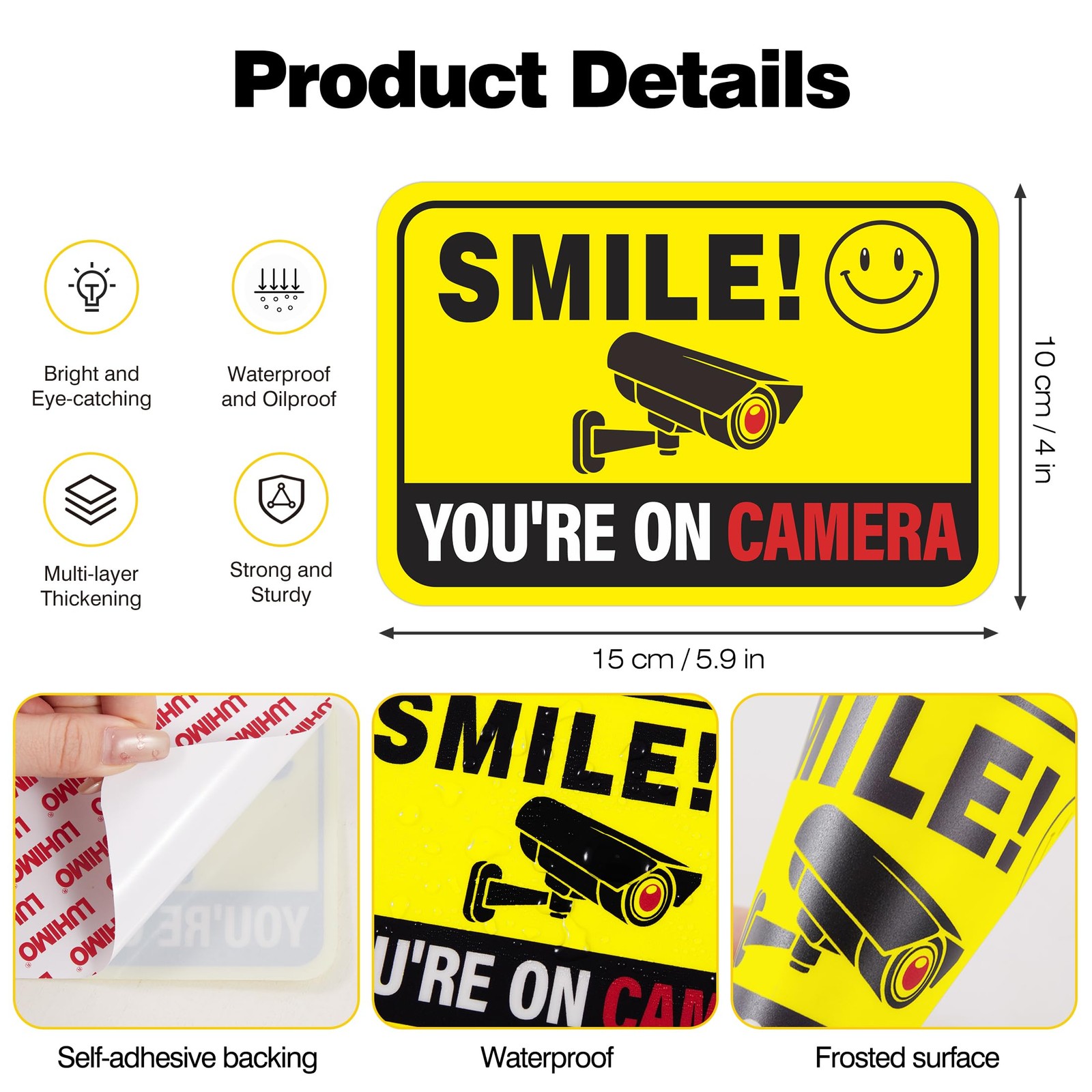 6pcs Security Camera Sign Waterproof Yellow You Are Being Recorded 5.9×3.9 Home