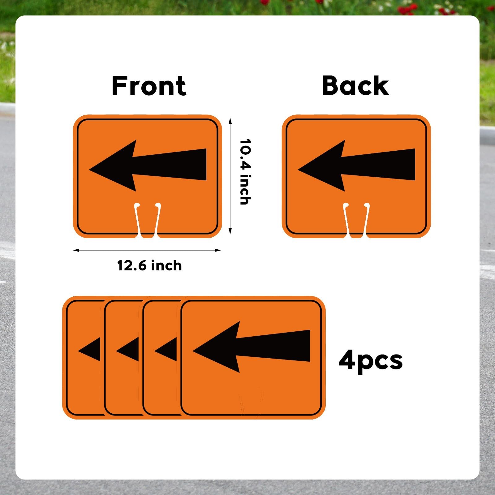 4Pcs Reversible Arrow Signs for Traffic Safety Cone 12.6X10.4In Waterproof Warni