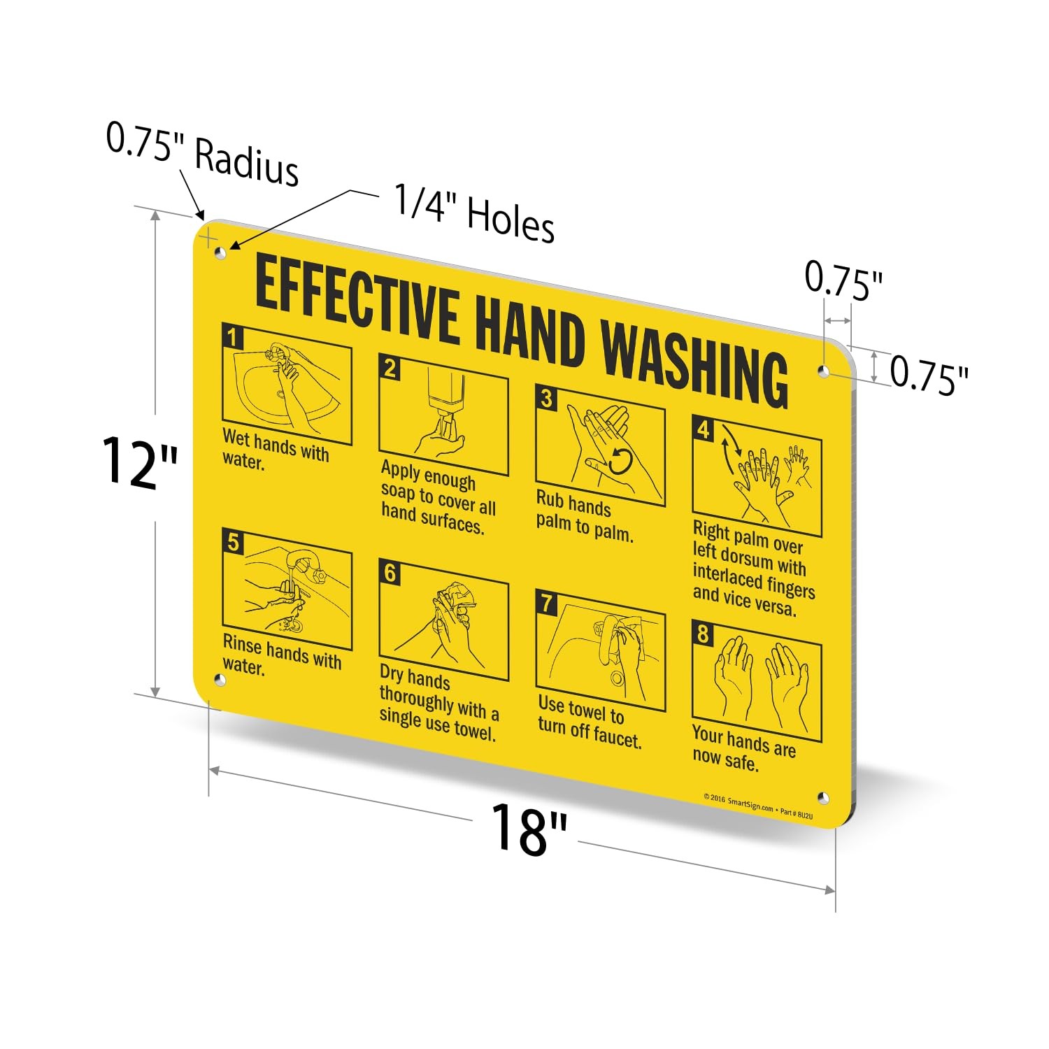12×18 Inch Effective Hand Washing Metal Sign, Instructions Rustproof Aluminum