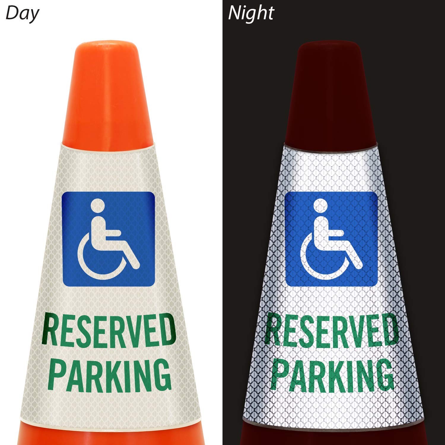Reserved Parking With Handicapped Symbol Reflective Cone Message Sleeve