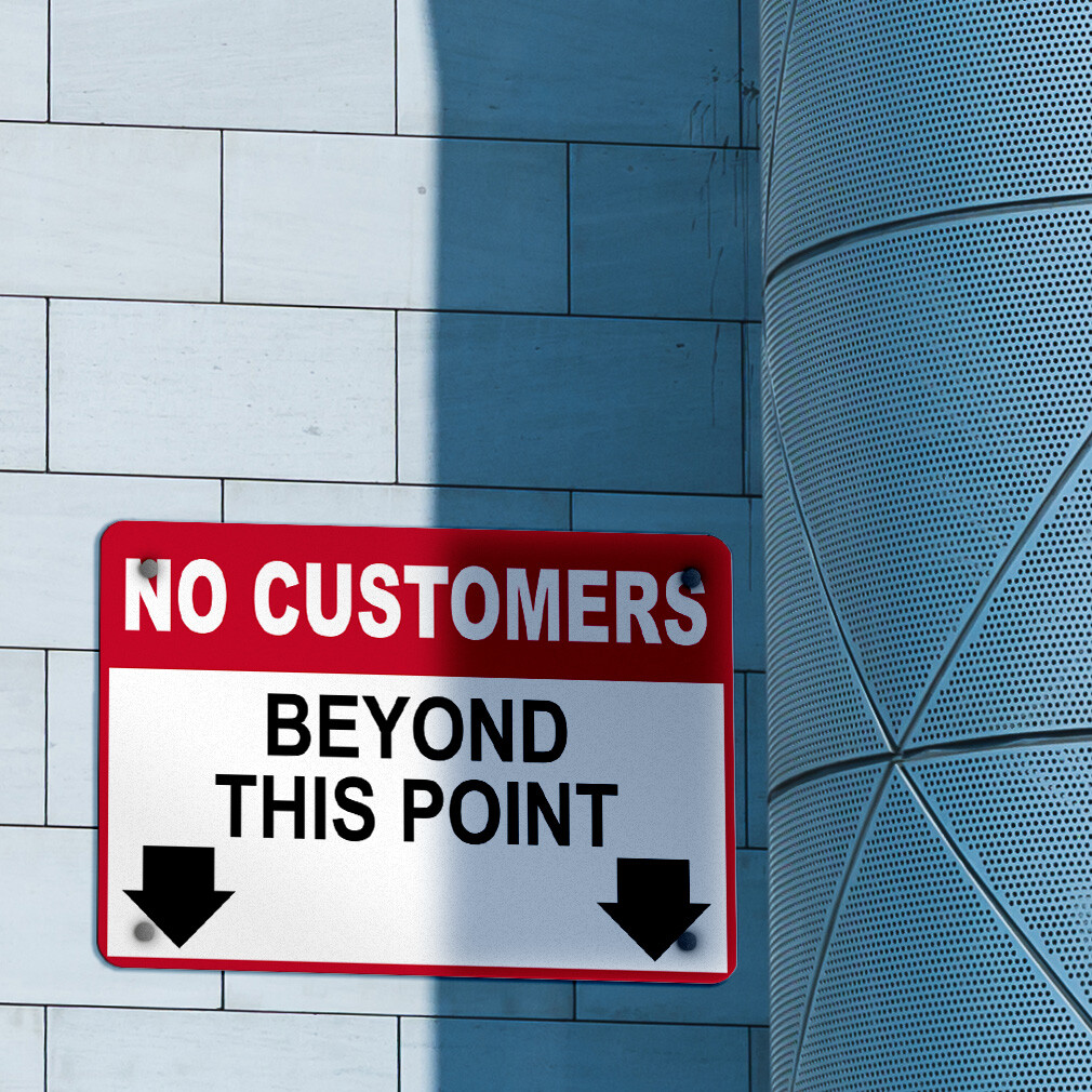 Horizontal Metal Sign No Customers Beyond This Point Business Store Policy