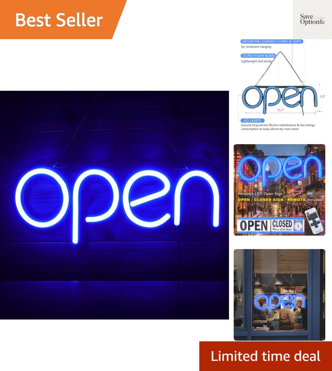 LED Open Sign,16×6 inch Open Sign for Business,With multiple flashing modes, …