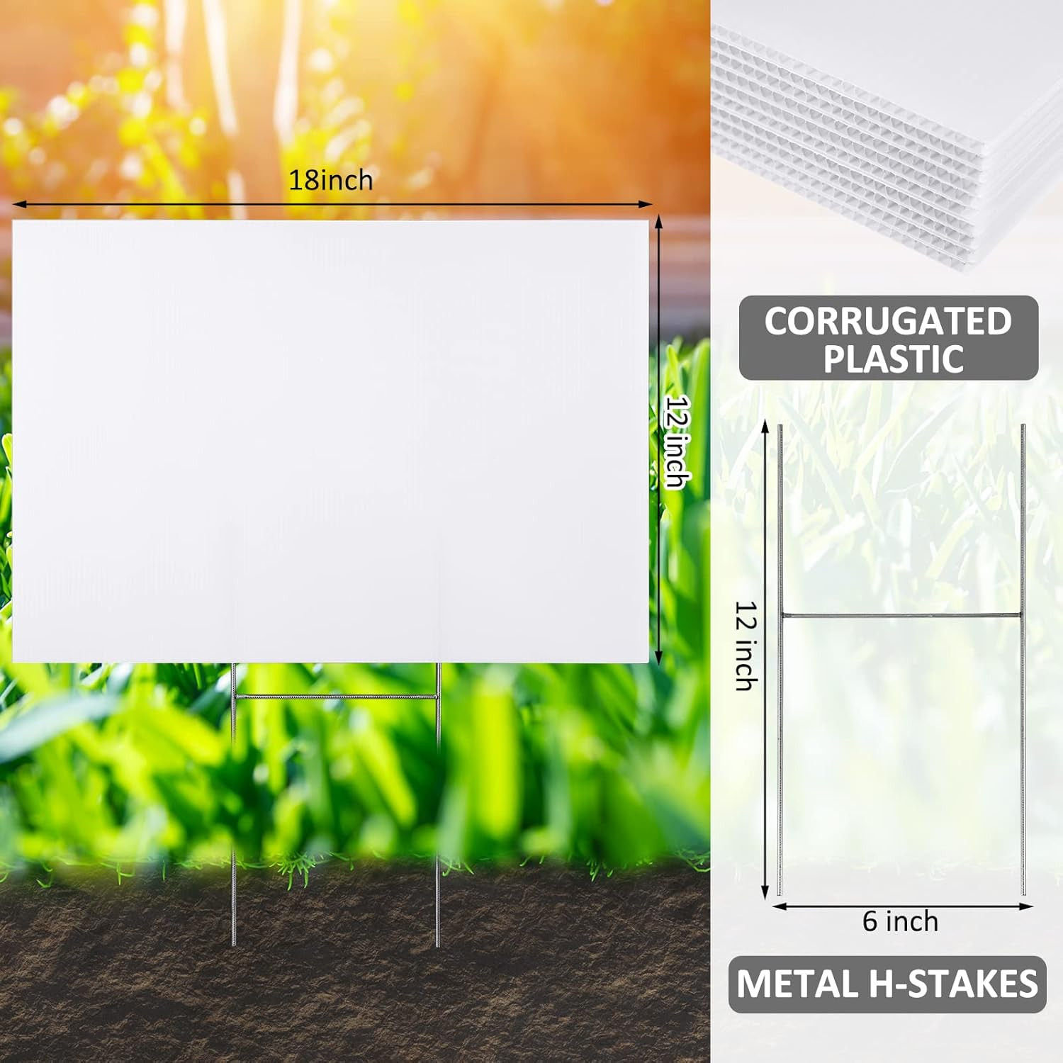 24 Blank Yard Signs with Stakes – Waterproof Double-Sided 12×18 Inch White Signs