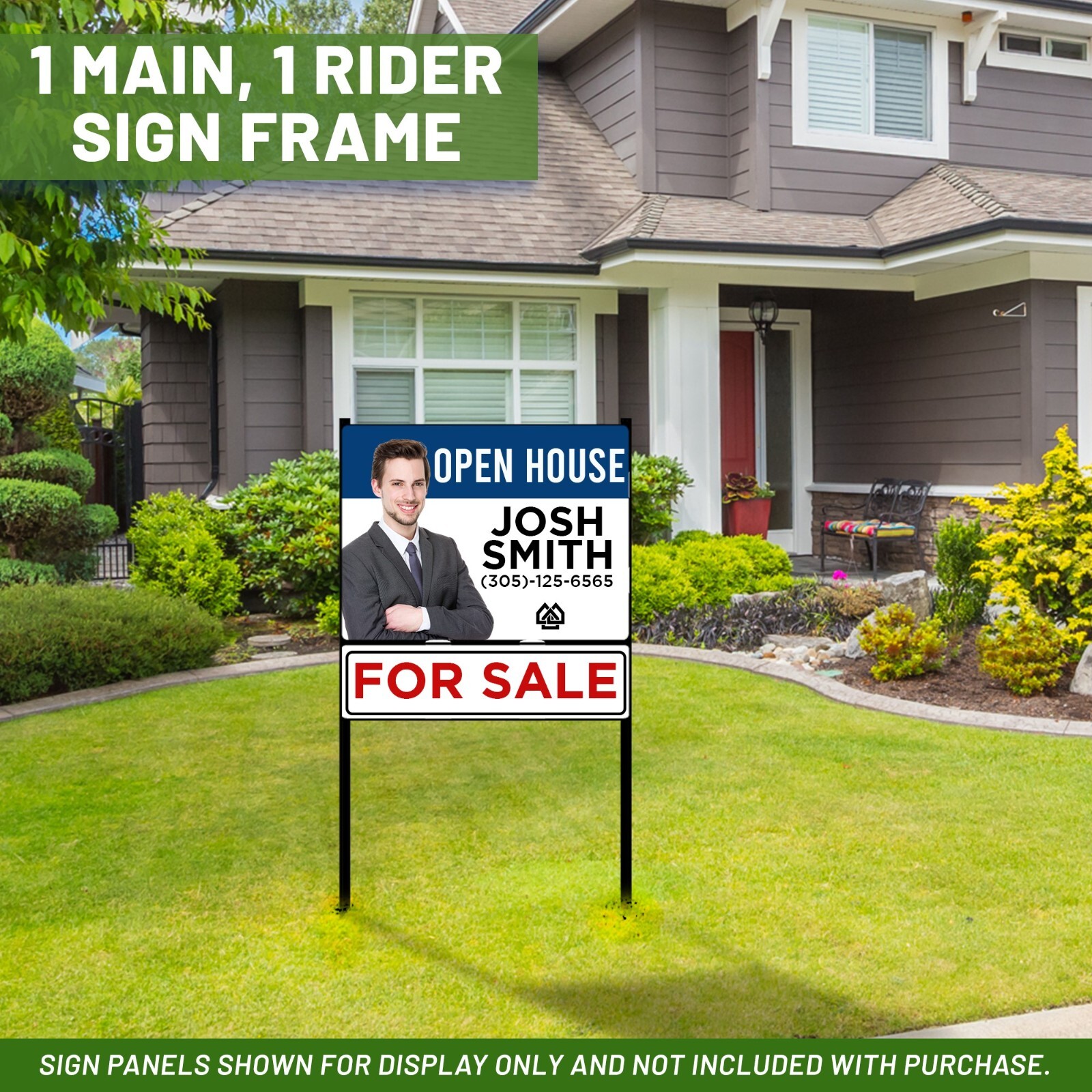 Real Estate Yard Sign Metal Frame, 18 x 24 Slide-In (1) Rider, Black (Pack of 1)
