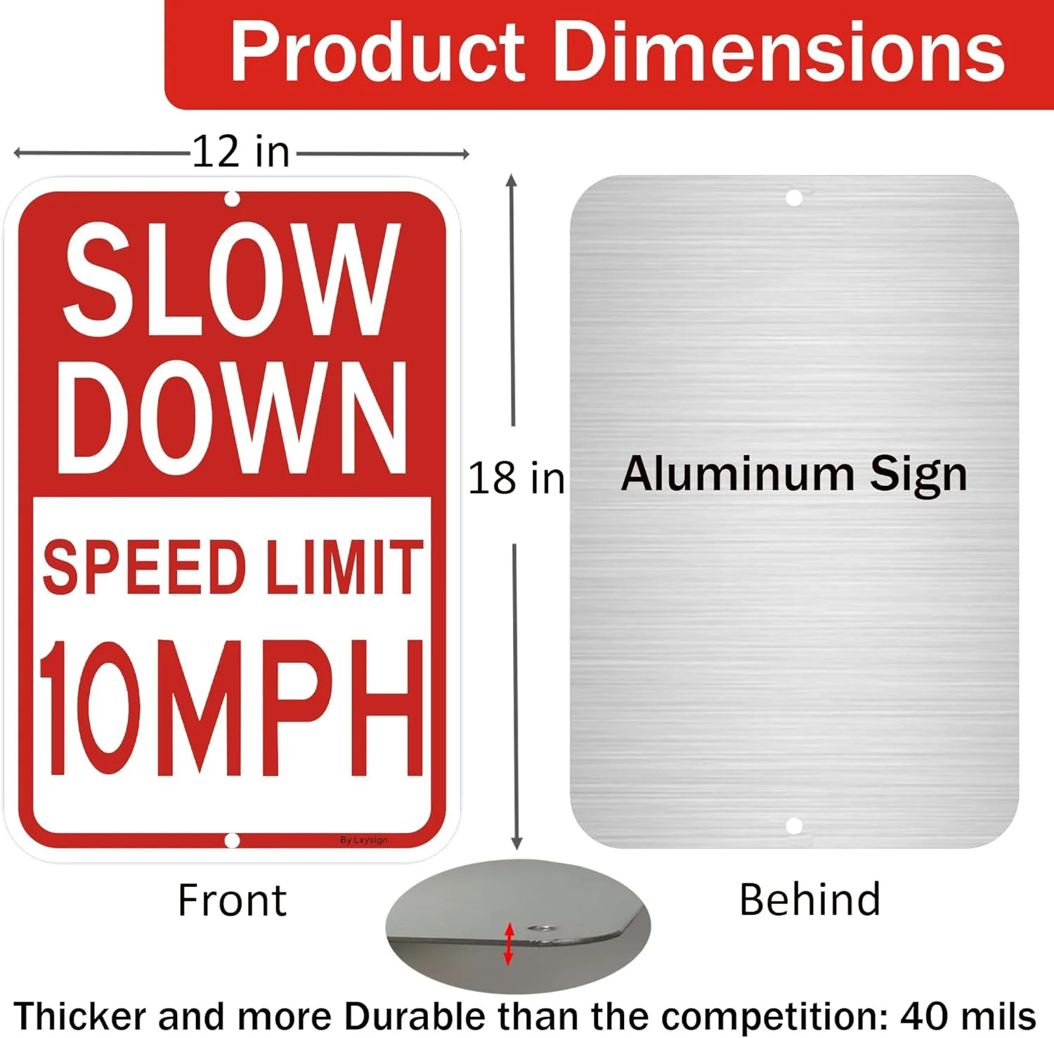 Slow Down Sign, Speed Limit 10 MPH Sign, 18×12 Inches Reflective Aluminum Signs,