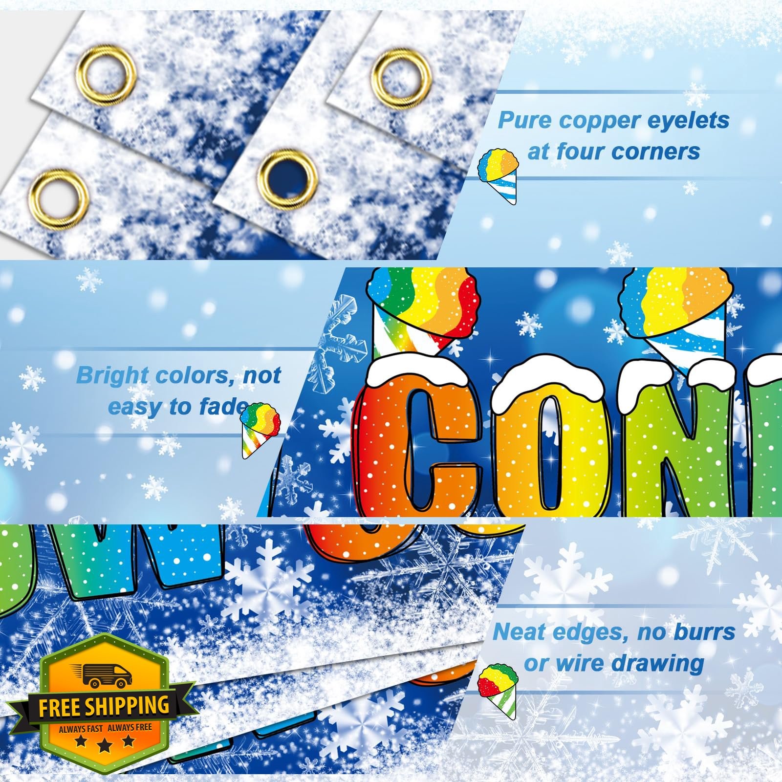 Remagr Snow Cones Polyester Banner Sign 3×8 ft Indoor Outdoor Business