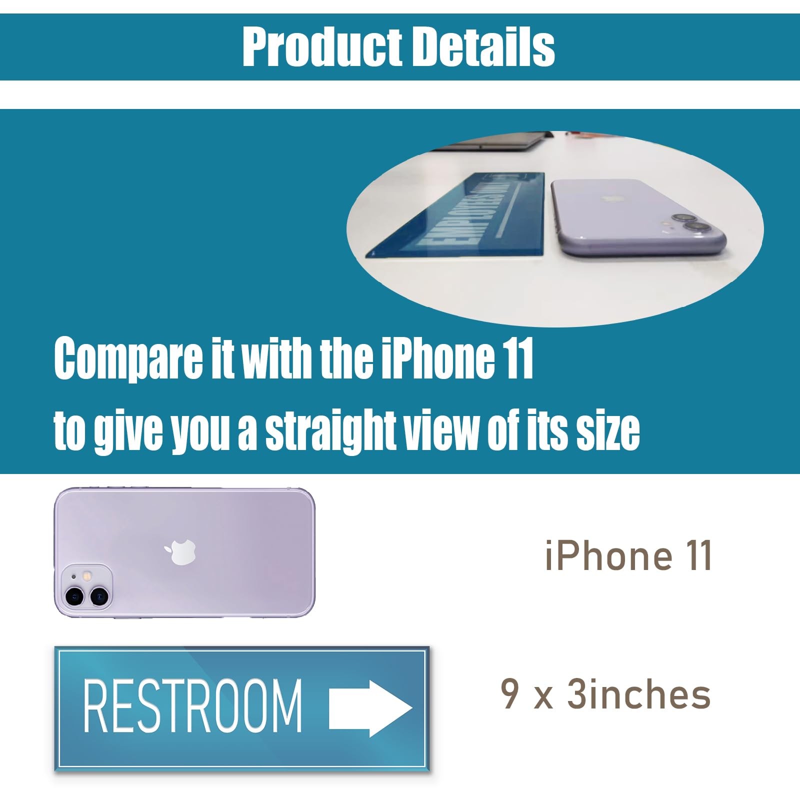 Blue 9×3 Inch Restroom Right Arrow Directional Sign SelfAdhesive Wall Signage