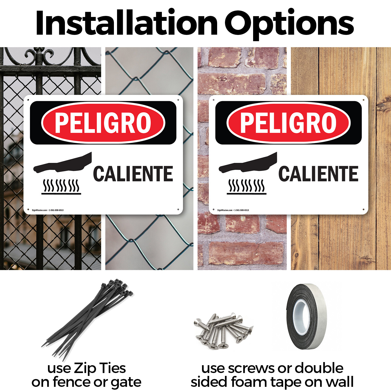(2 Pack) Hot Spanish OSHA Danger Sign Decal Metal Plastic