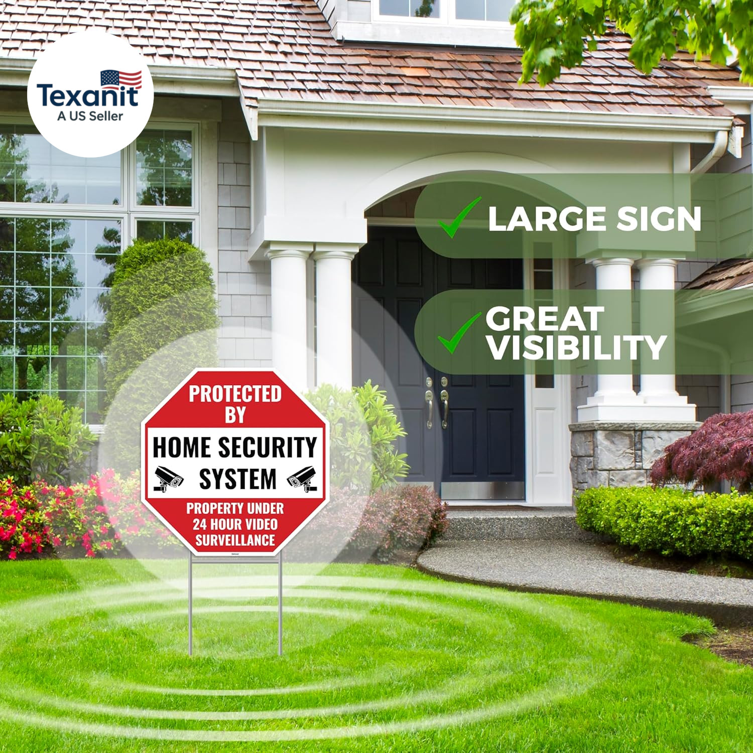 2PC 24 Home Security Signs with Stakes, 13″X13″ – Corrugated Plastic – Protected