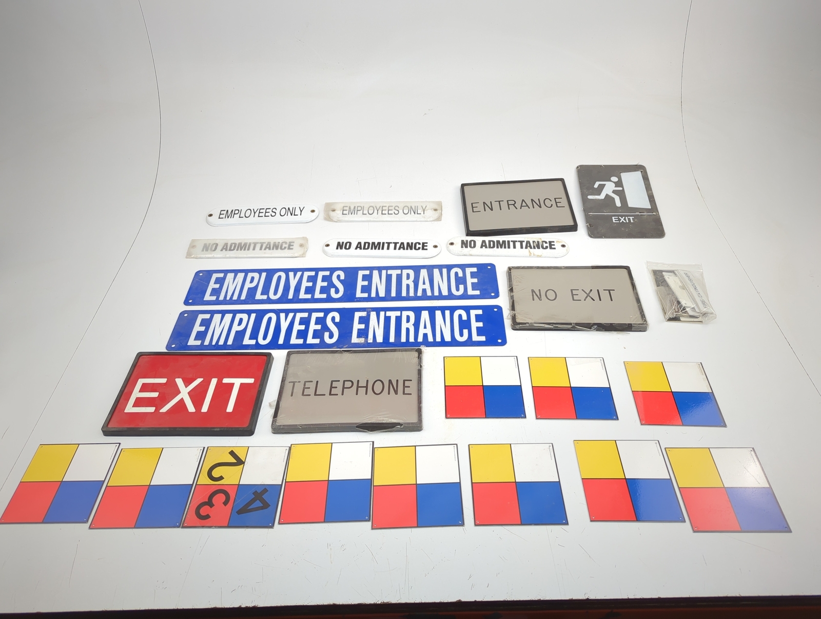 Vintage Hazardous Material Telephone Exit Employees Entrance Signs Lot of 24
