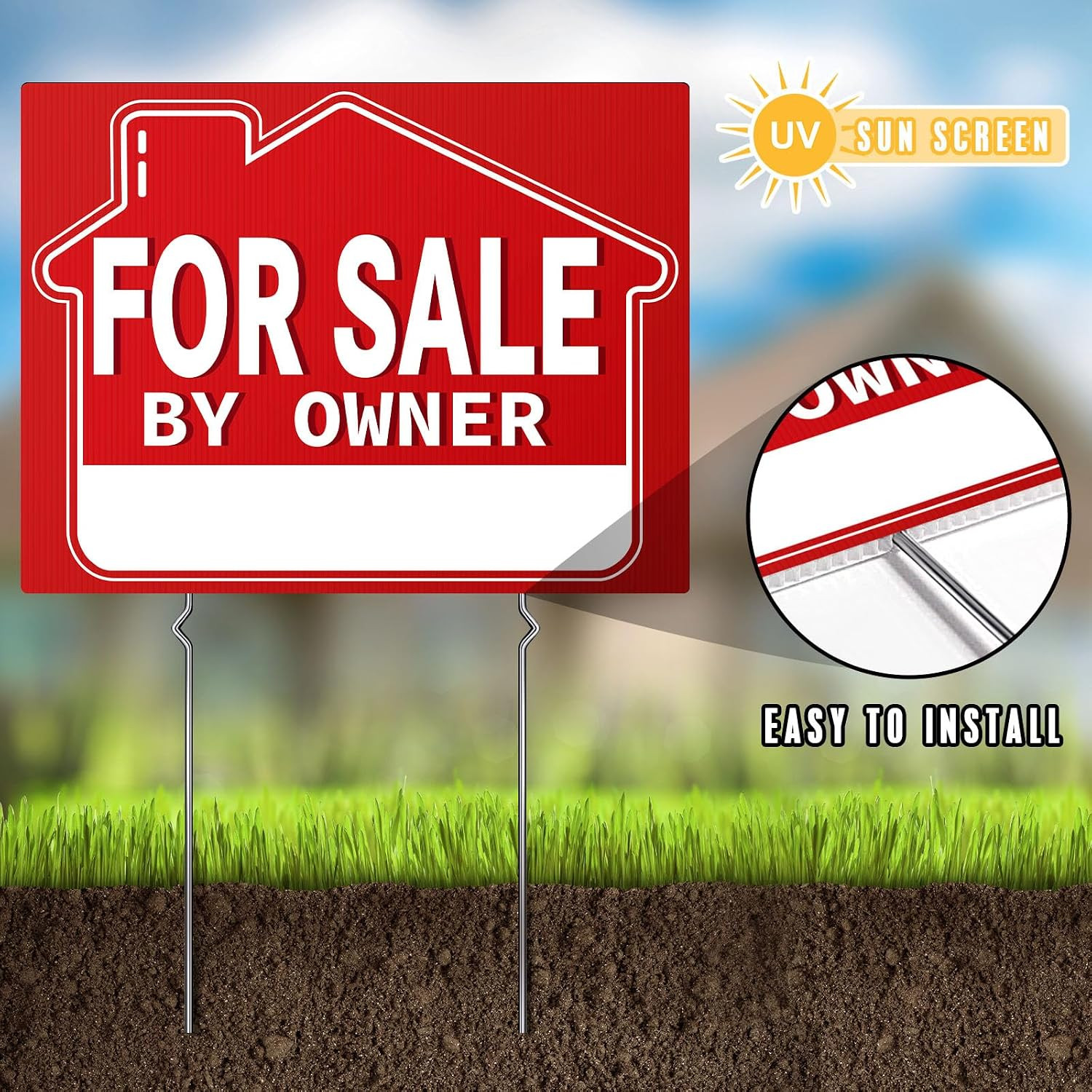 For Sale by Owner Yard Sign (3 Pack), 18″ X 14″ Double-Sided Yard Signs with Met