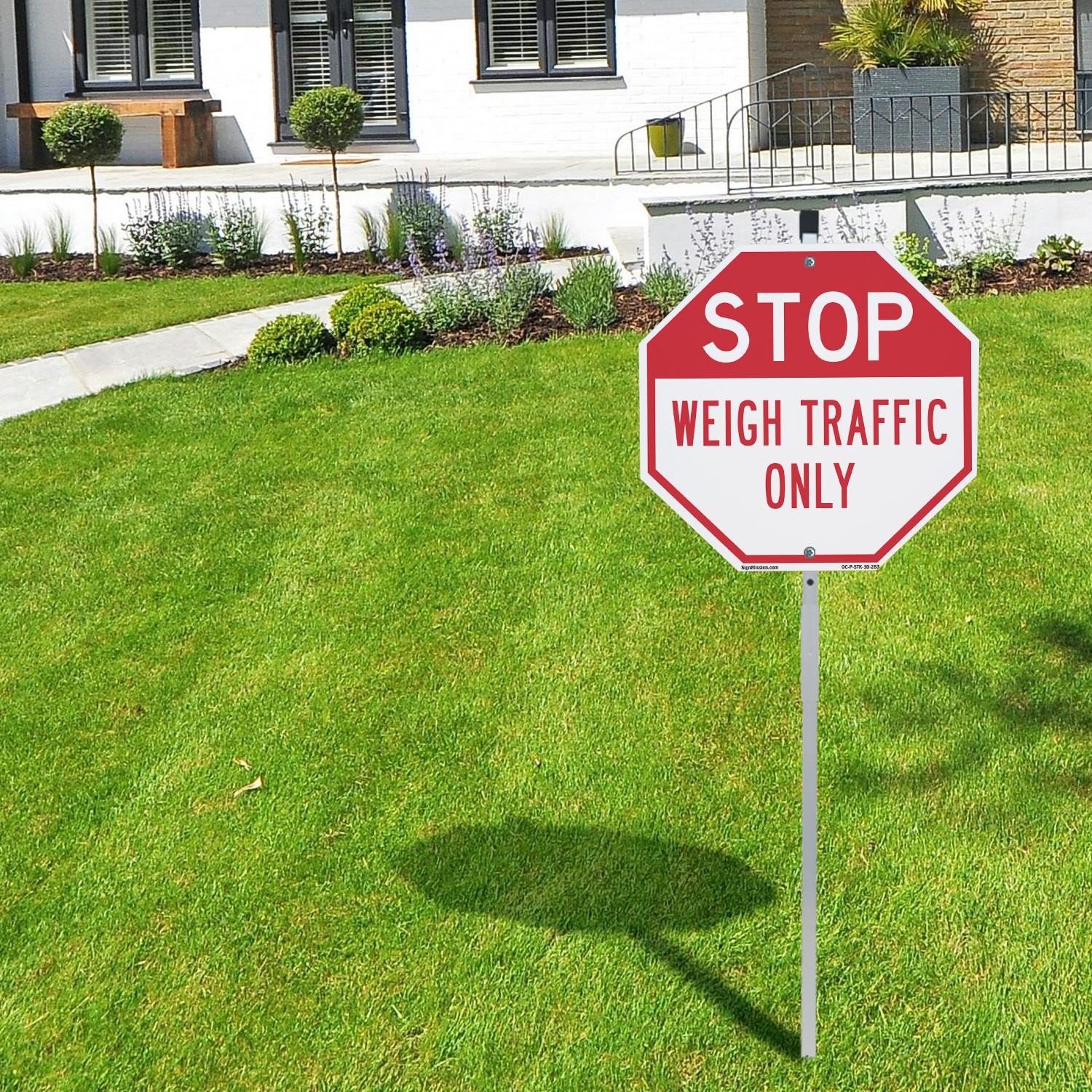 Stop Weigh Traffic Only Octagon Sign With Stake Weather Resistant