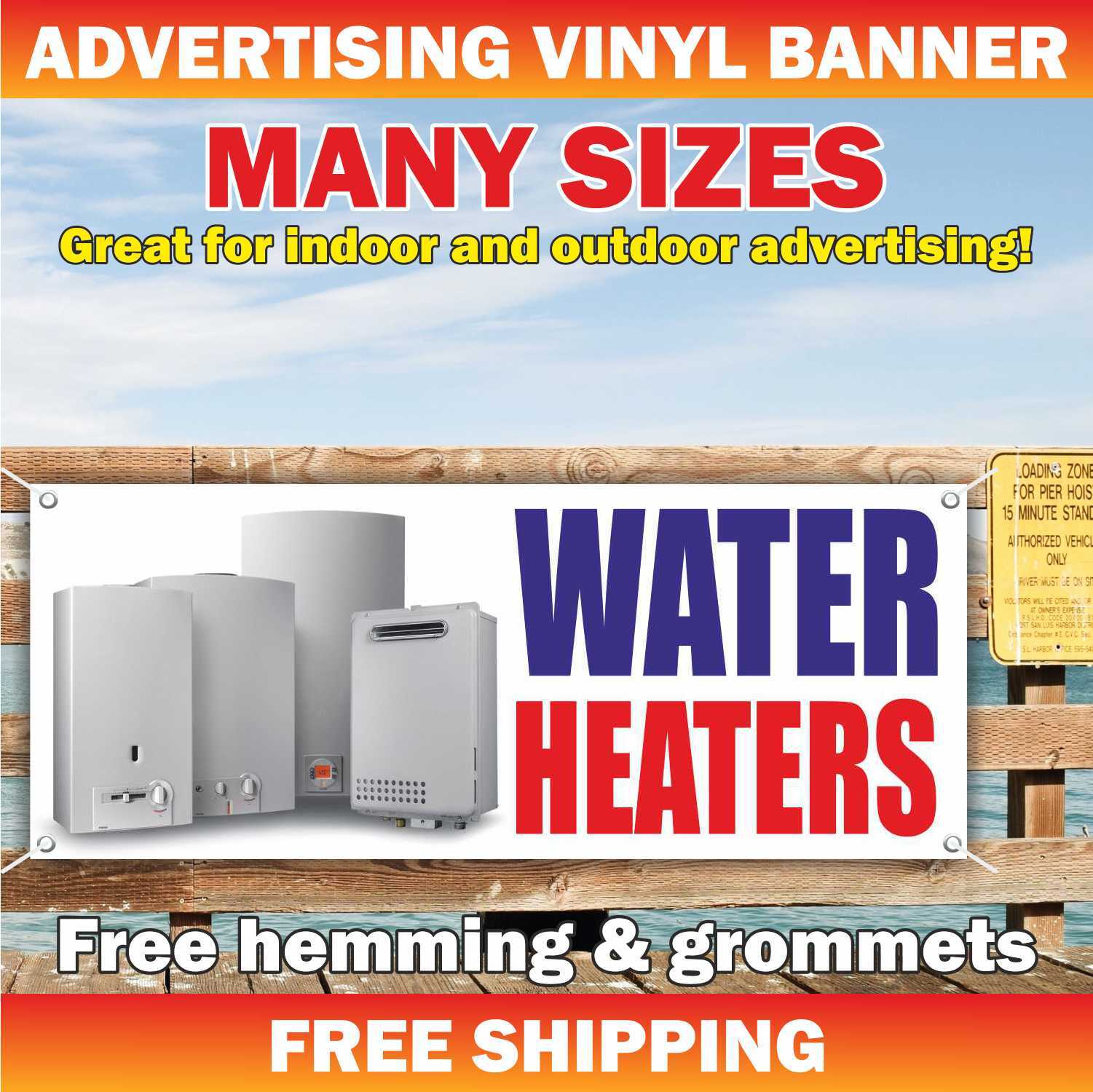 WATER HEATERS Advertising Banner Vinyl Mesh Sign Electronics Store Plumbing Shop