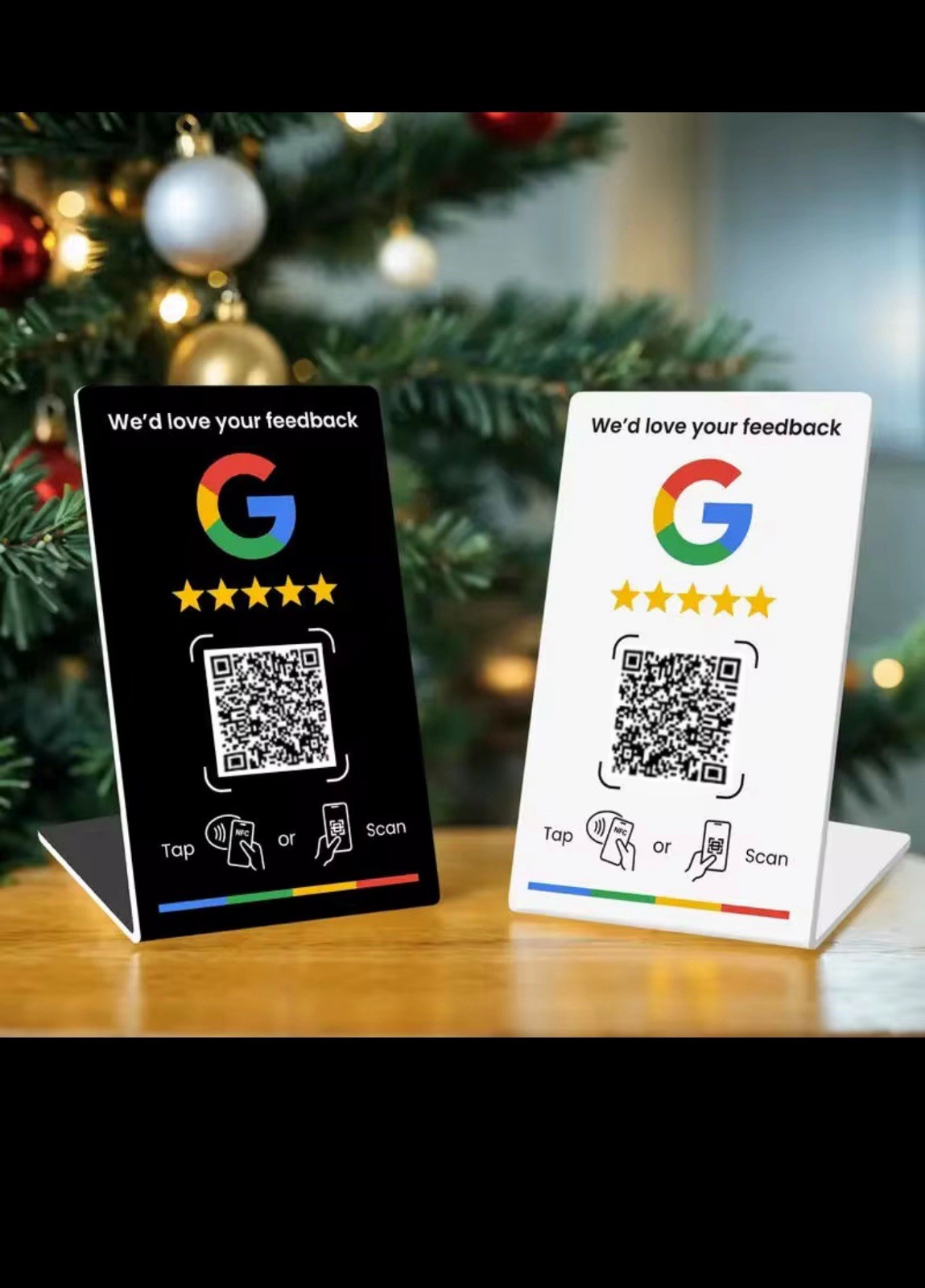 NFC Google Review Stand QR Code Tap Sign – Instant Feedback All Phones, Black