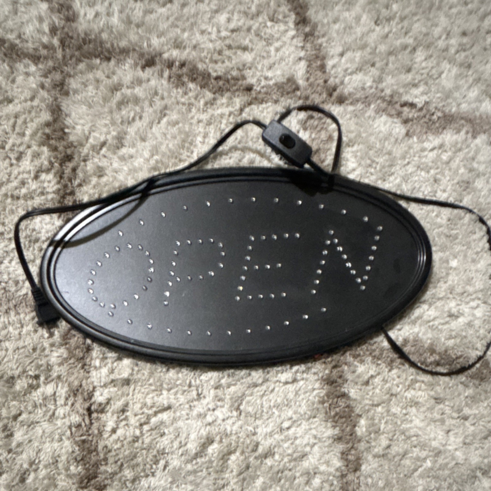 LED Illuminated Open Sign Oval Shape Black Red Blue Hanging Includes Hardware