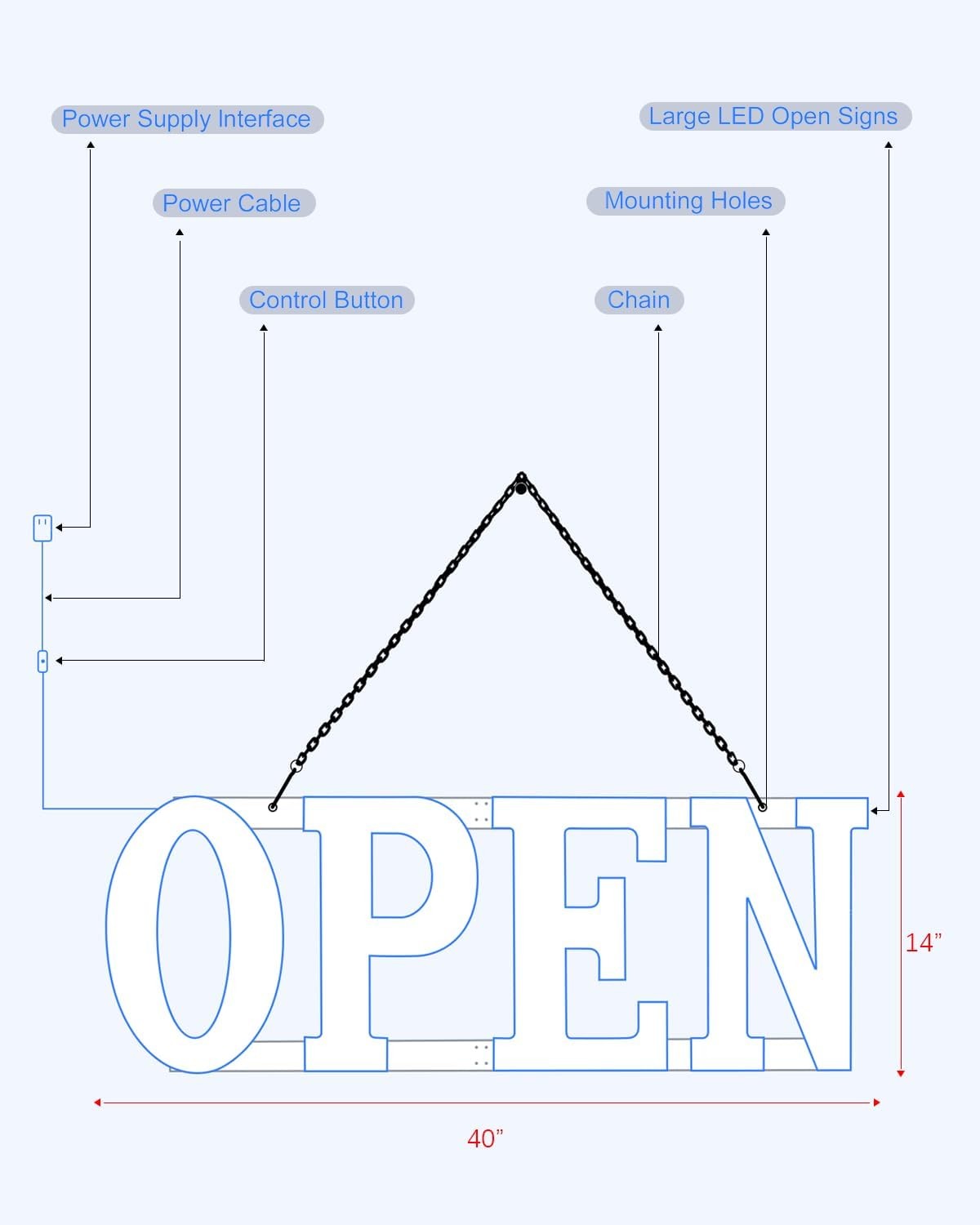 OPEN CLOSED SIGN LED ULTRABRIGHT CLASSIC 40X14 VOC INSIDE FOR BUSINESS