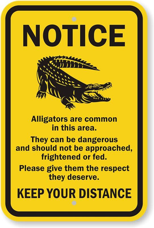 Alligators Warning Sign Aluminum Weatherproof Outdoor 8×12 Pre Drilled