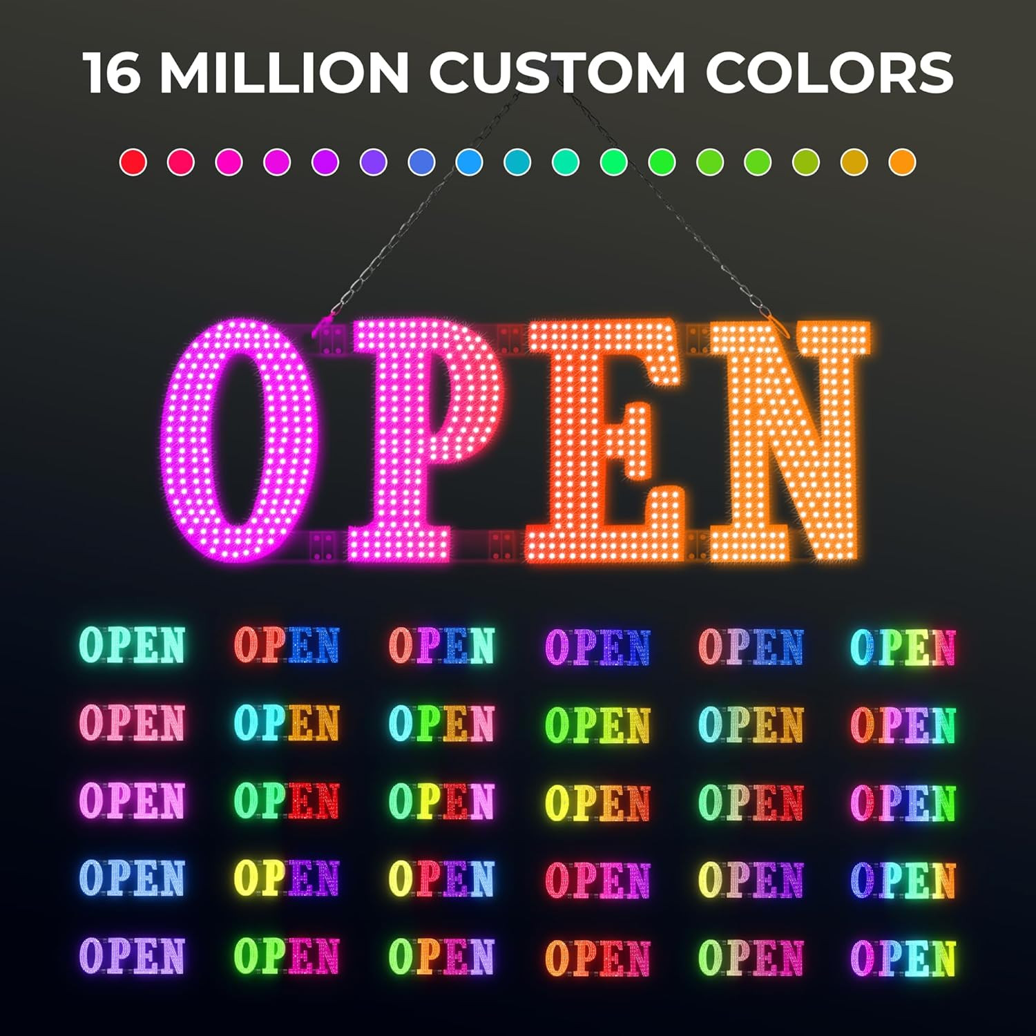 Large 48″ LED Open Sign with Remote, Timer & Custom Colors for Businesses