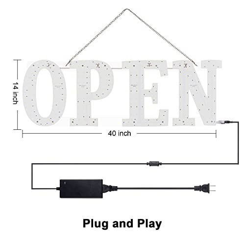 Extra Large 40″x14″ LED Open Sign with Remote, 10 Brightness Levels, High Visibi