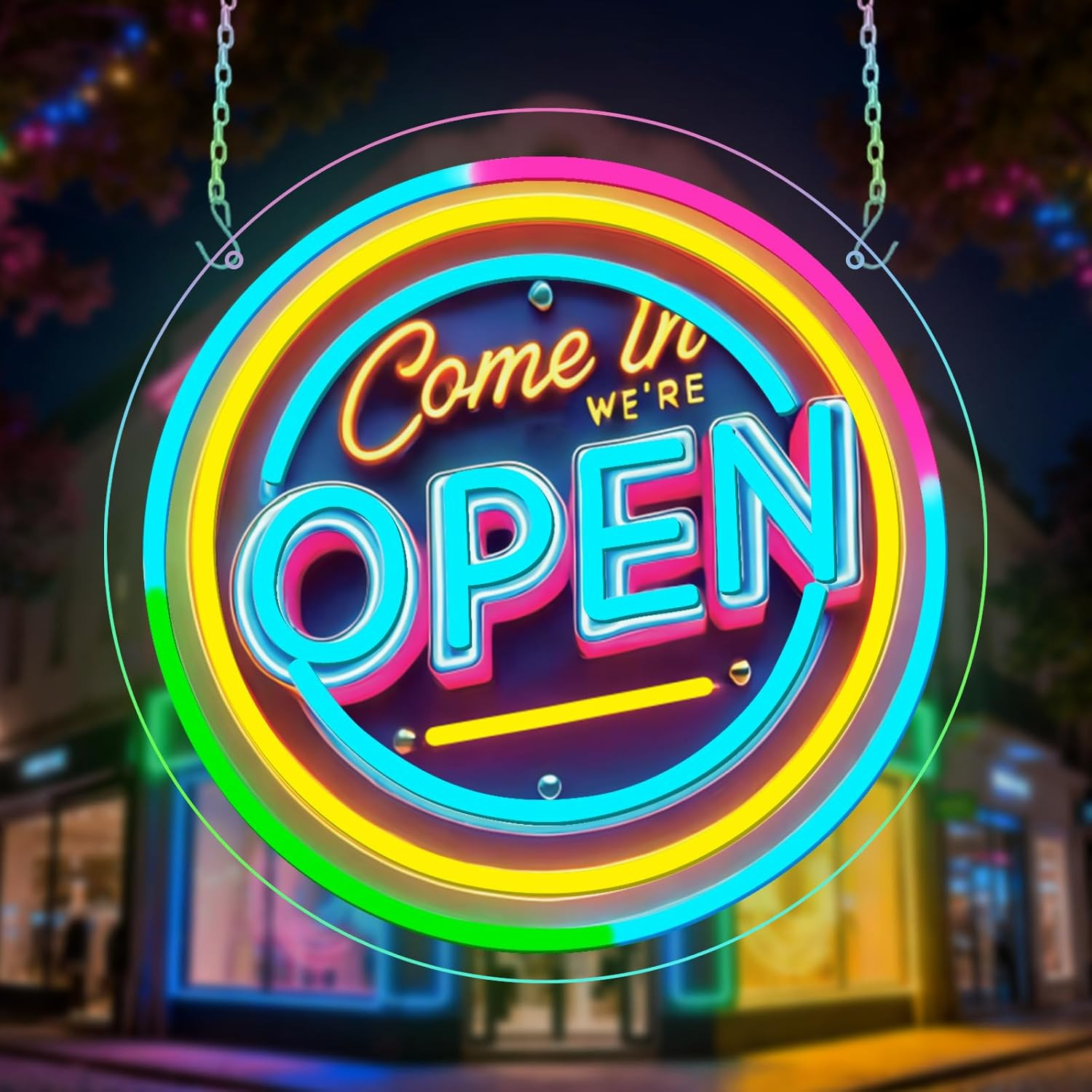 Neon Open Sign for Business, 13 * 13” Colorful Adjustable Brightness Come in We