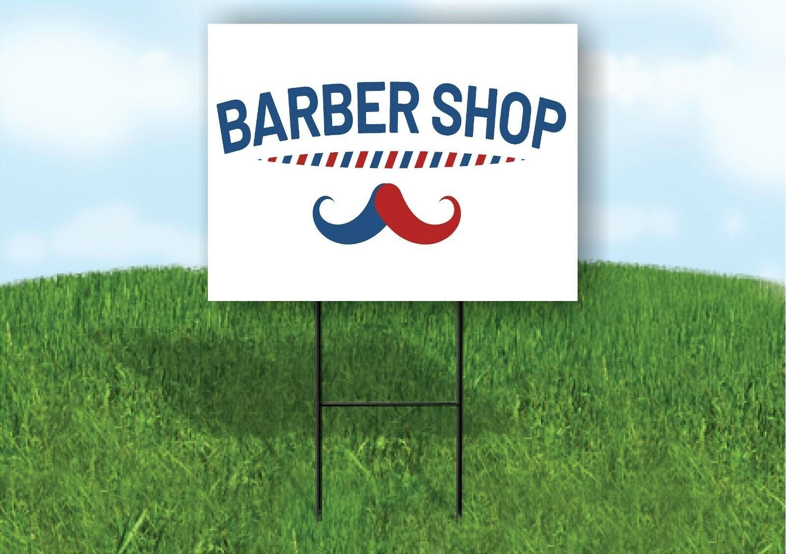 BARBER SHOP RED BLUE Plastic Yard Sign ROAD SIGN with Stand