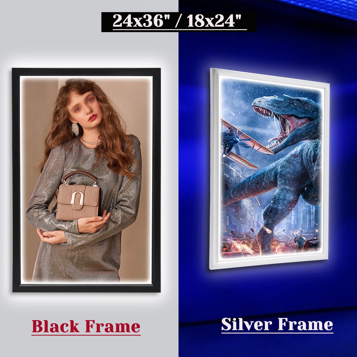 24″x33″/24″X36″, 27″ x 40″ LED Backlit Movie Poster Art Picture Frame Light Box