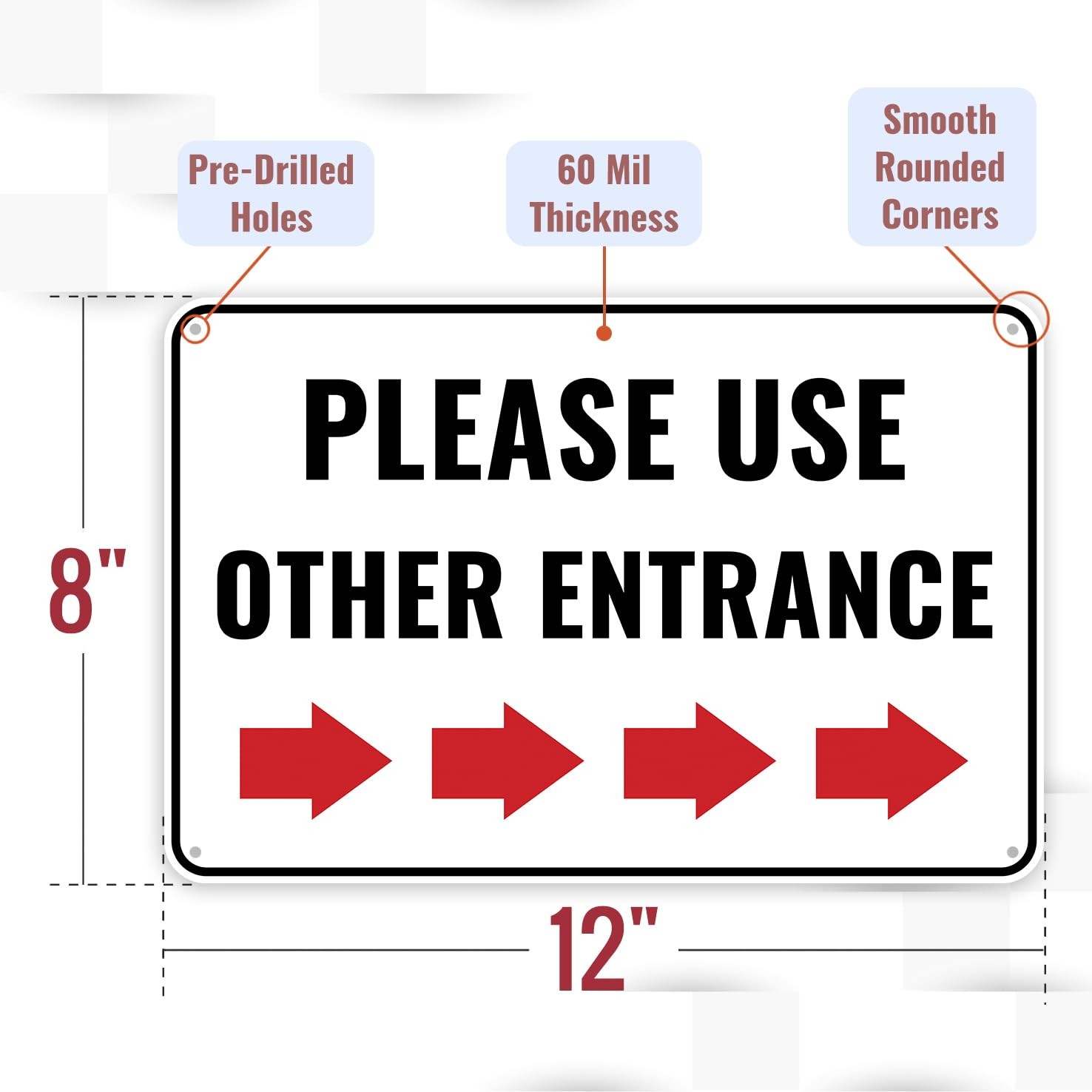 Please Use Other Door Sign Right Arrow 12×8 Inches Aluminum Entrance Sign