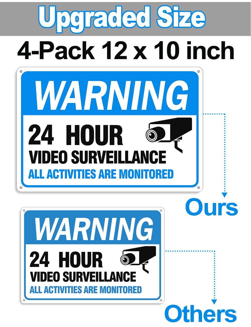 Video Surveillance Sign, 4-Pack 12″ x 8″ Security Camera Sign, Reflective