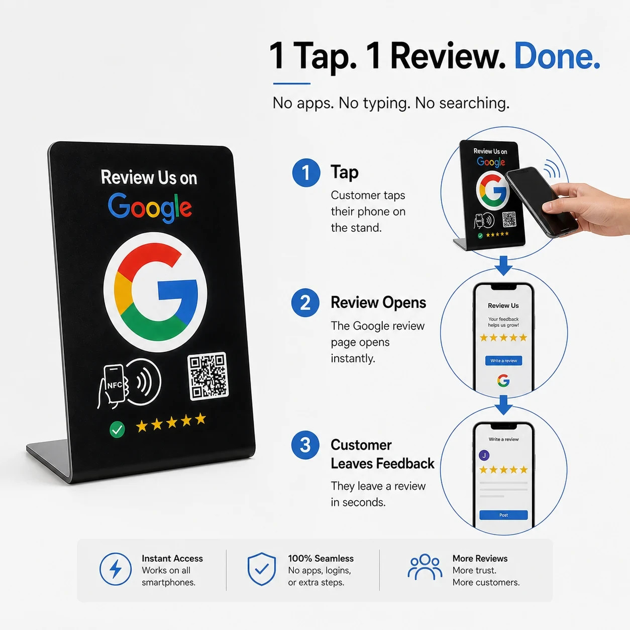 Google Review Stand Tap Tap for Instant Reviews – All Phones Compatible (BLACK)