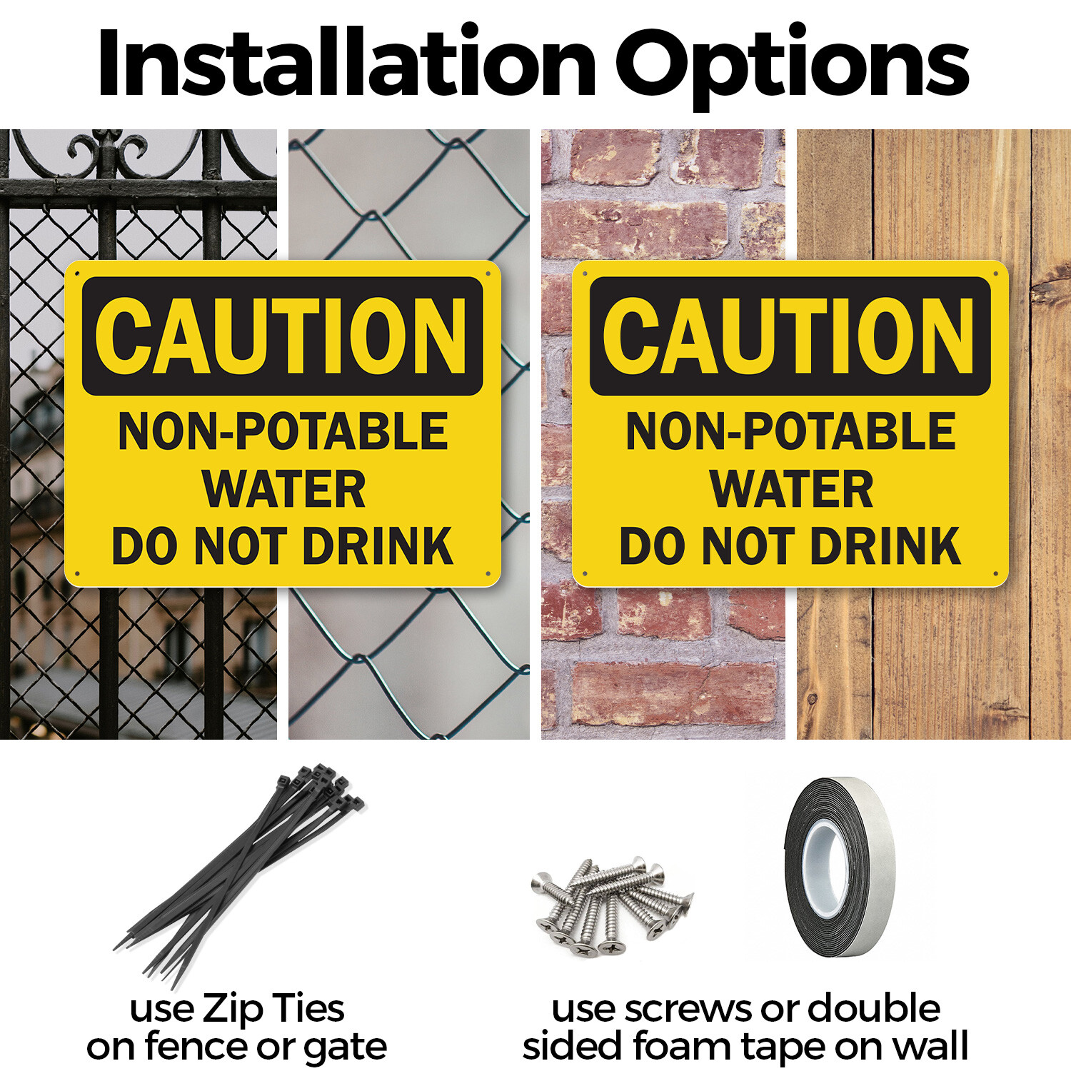 (2 Pack) Non-Potable Water Do Not Drink OSHA Caution Sign Decal Metal Plastic