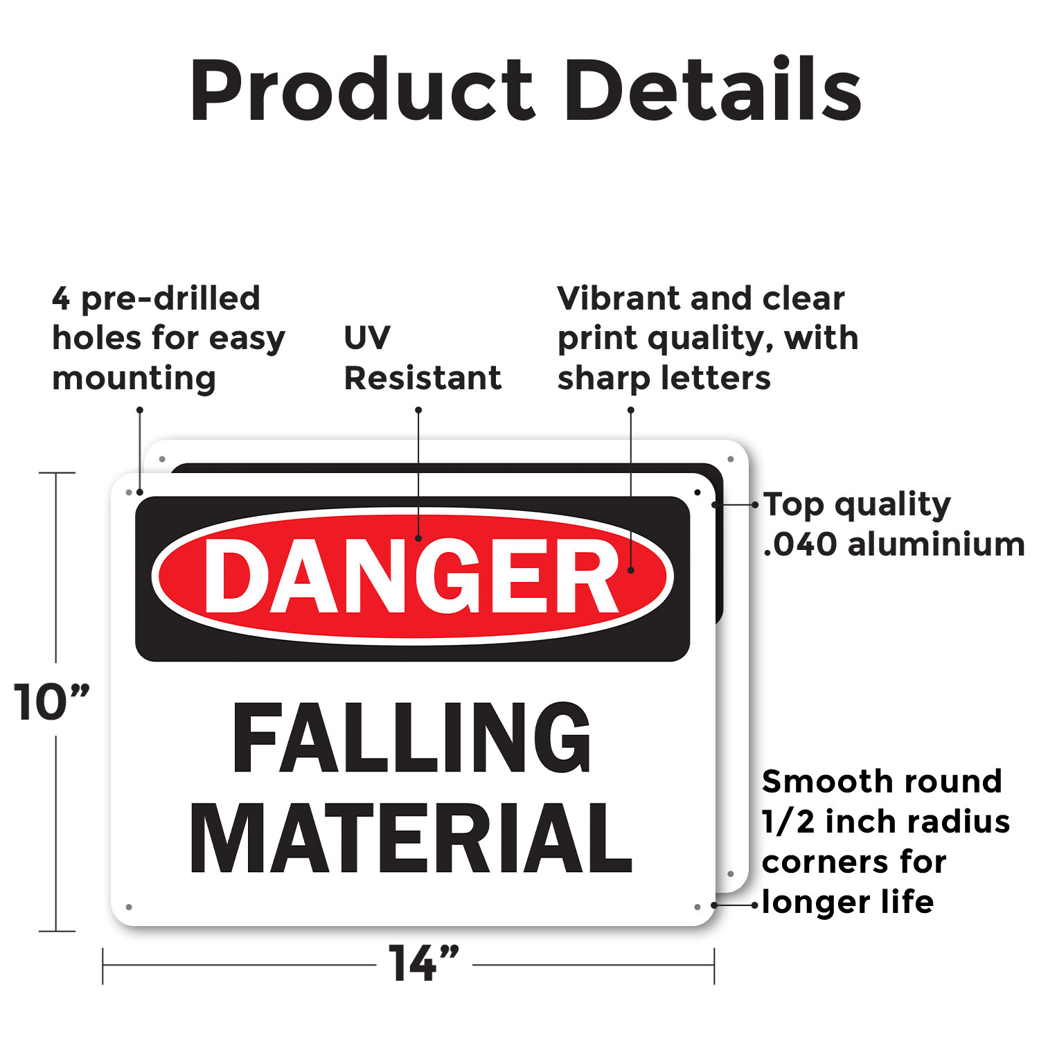 (2 Pack) Falling Material OSHA Danger Sign Decal Metal Plastic