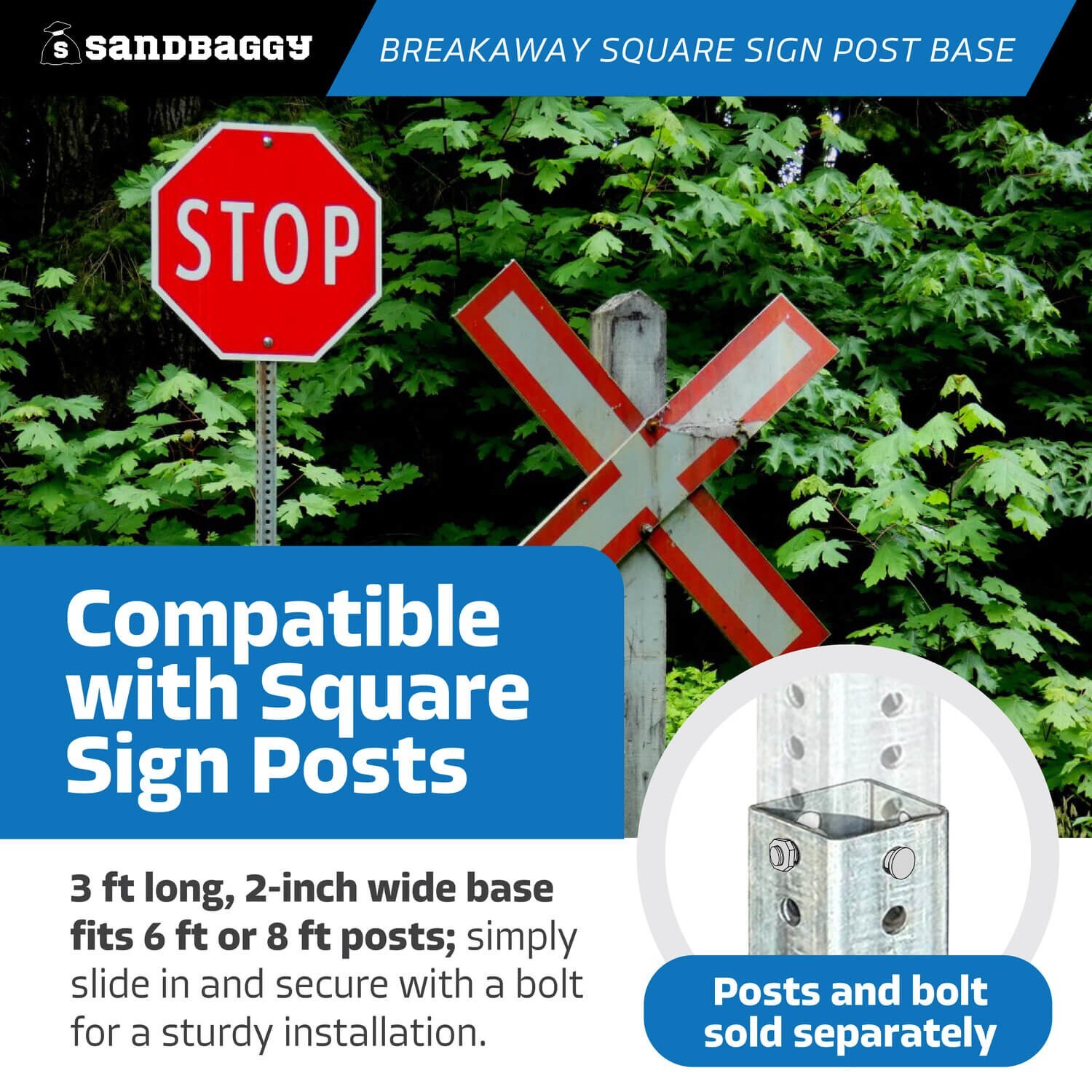 Sandbaggy 3 ft Breakaway Square Sign Post Base (Hot Dipped Galvanized)