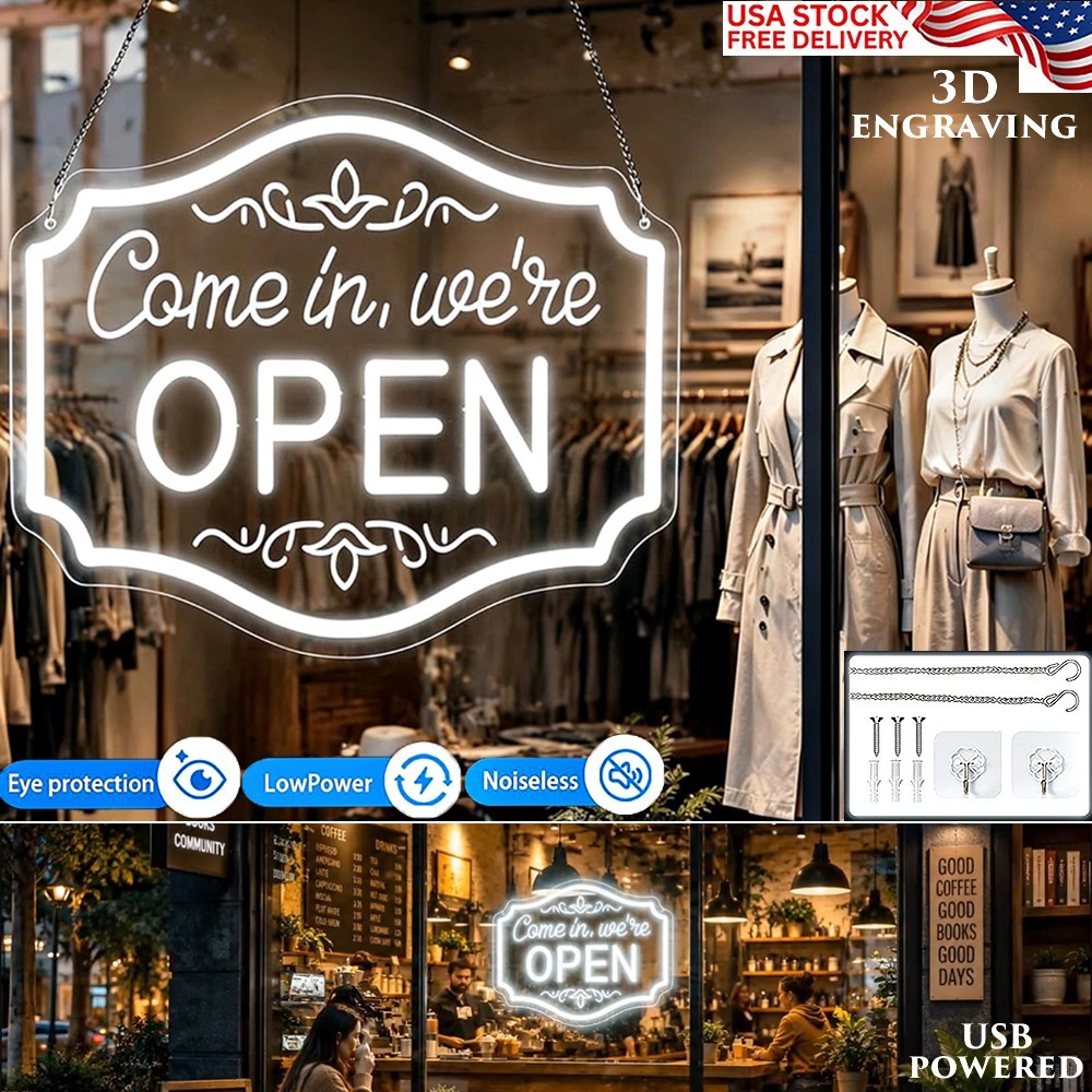 OPEN NEON SIGN FOR BUSINESS SHOP STORE LED OPEN WALL SIGN USB POWERED ACRYLIC