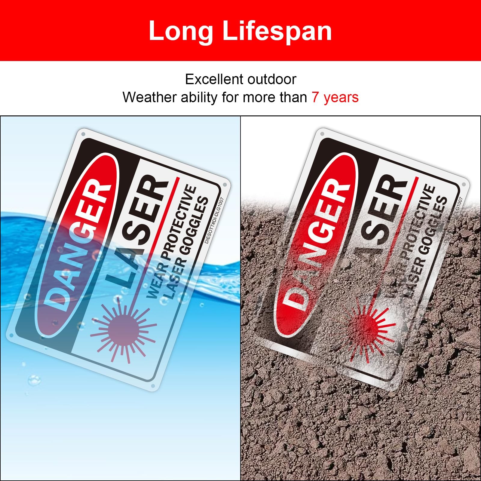Danger Laser Wear Protective Goggles Signs Aluminum Easy Mount 10×7 In 2 PCS