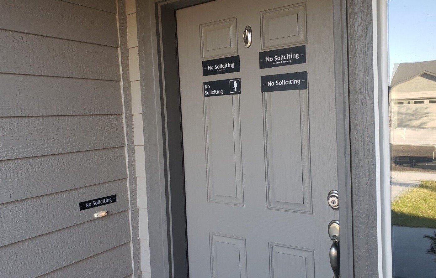 NO SOLICITING Sticker Sign Vinyl 9×3 inch MADE IN USA *choose one* Door Window