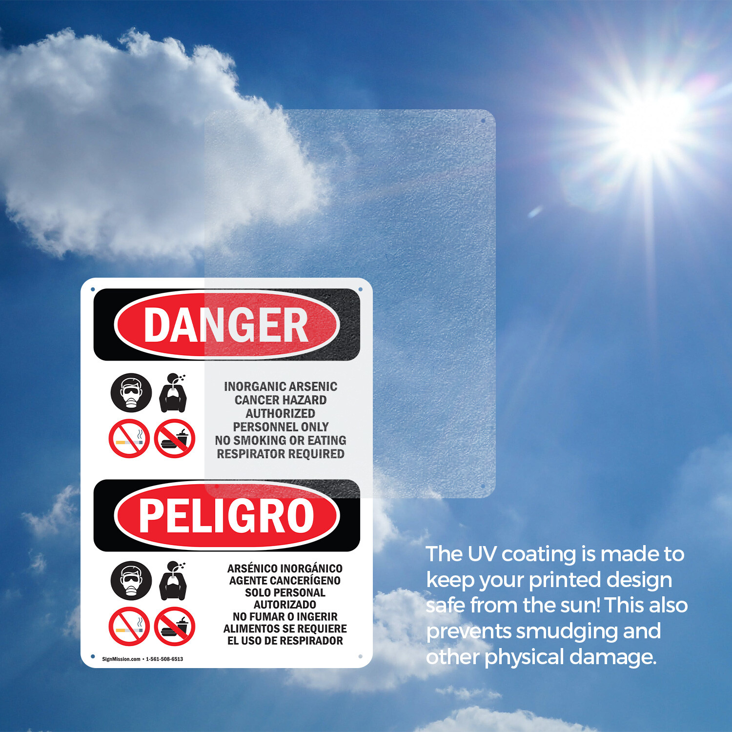 (2 Pack) Inorganic Arsenic Cancer Hazard Bilingual OSHA Danger Sign Decal Metal