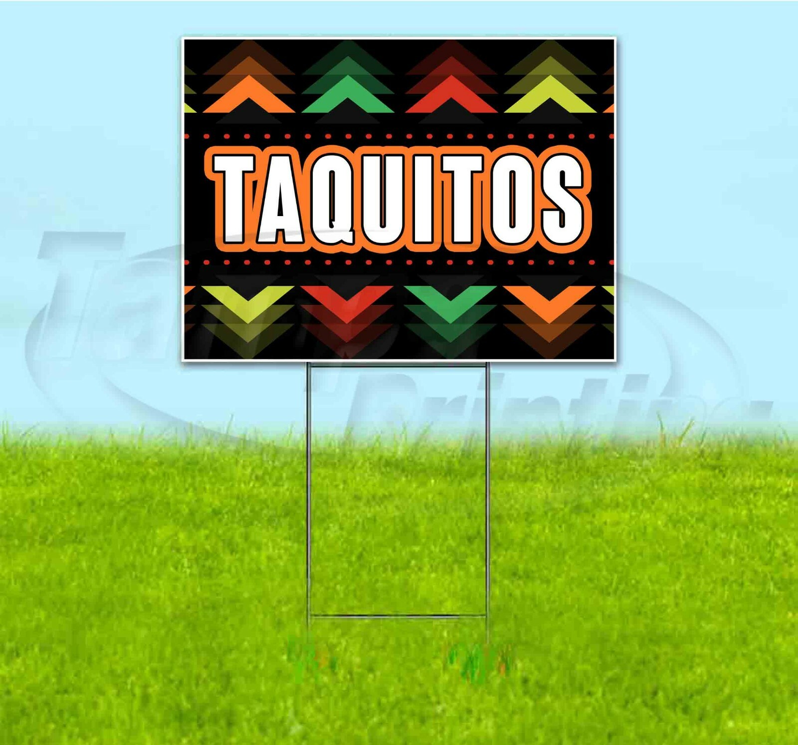 TAQUITOS 18×24 Yard Sign WITH STAKE Corrugated Plastic Bandit Lawn MEXICO FIESTA