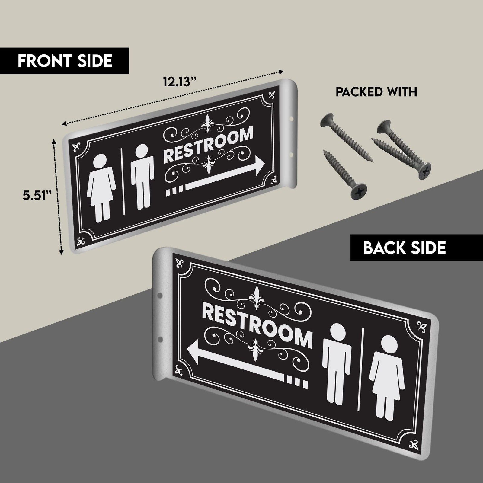 Double Sided Aluminum Metal Restroom Bathroom Signs 12×5.5 Inch 2 PCS