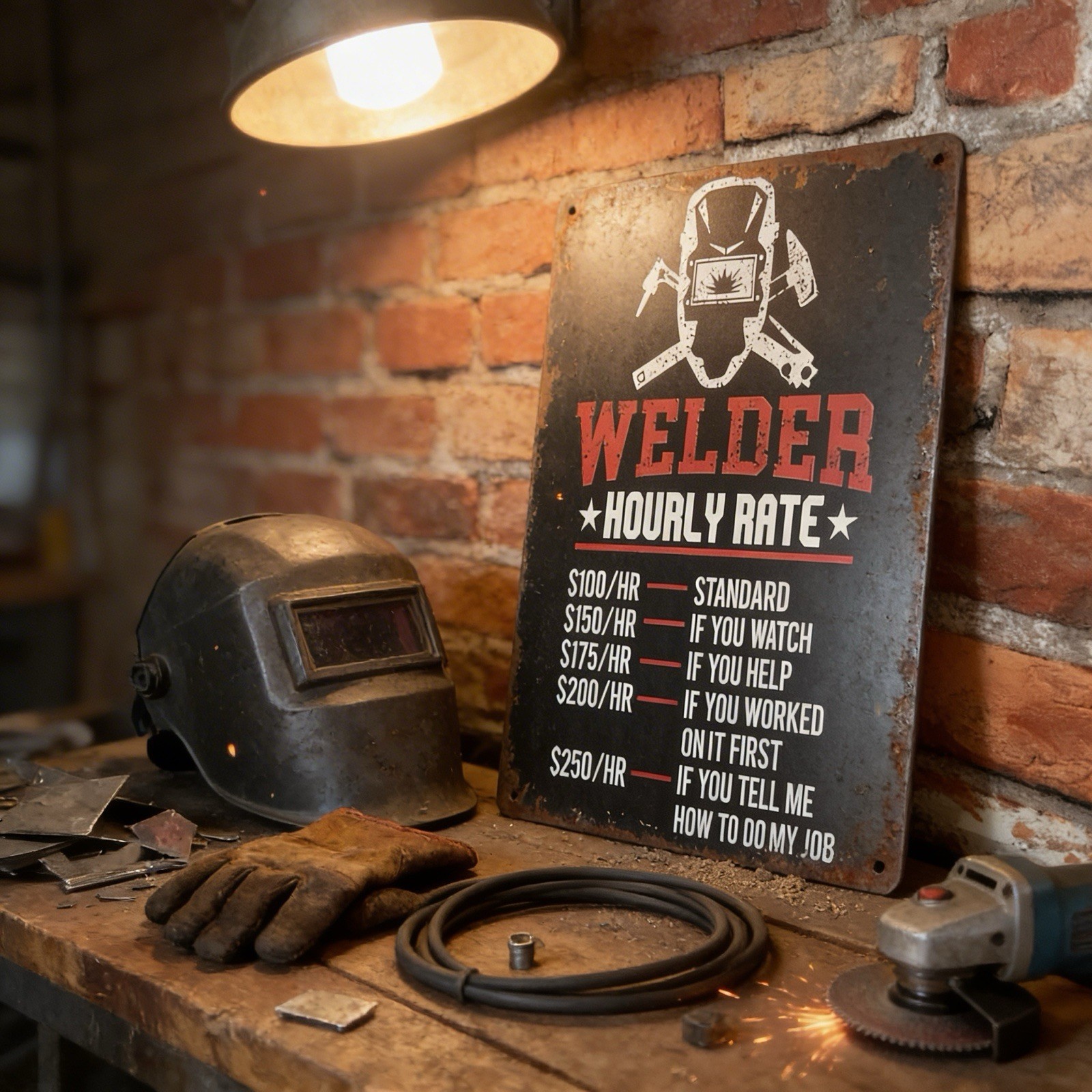 8×12 Welder “Hourly Rate” Sign…Makes a Great Gift!…FREE SHIPPING!