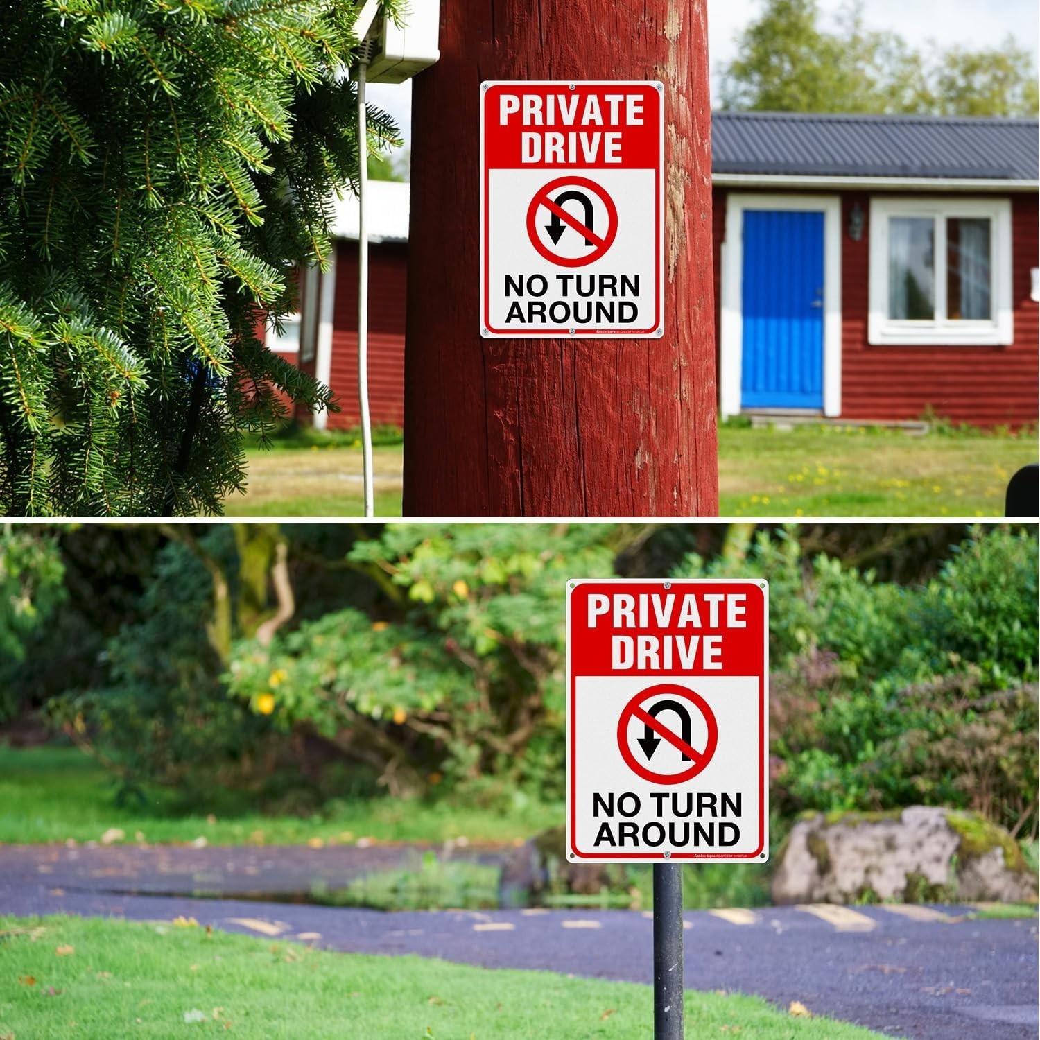 Driveway Sign No Turn Around Reflective Aluminum Outdoor Indoor 14×10 In 2 Pack