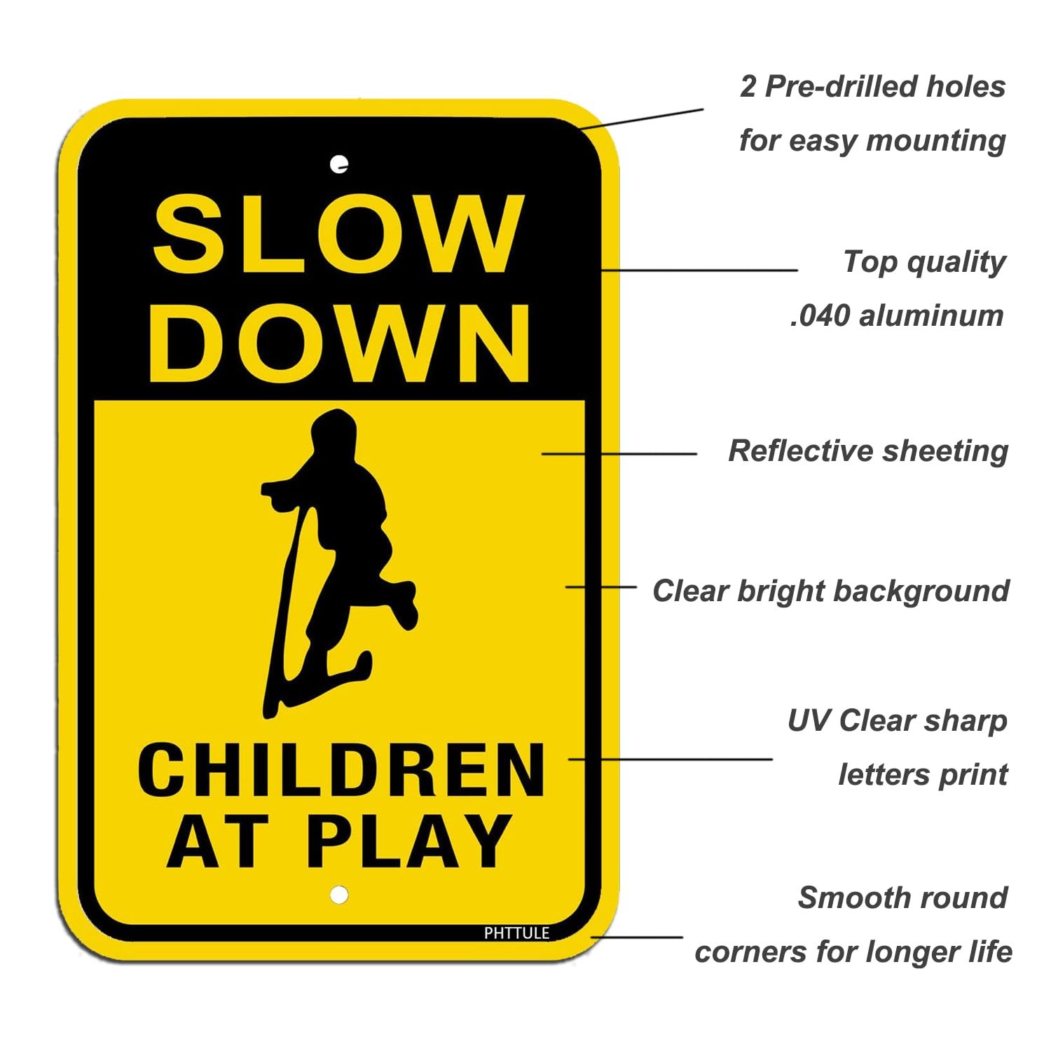 2 PCS 12×18 Inch Slow Down Children At Play Metal Sign Reflective Aluminum
