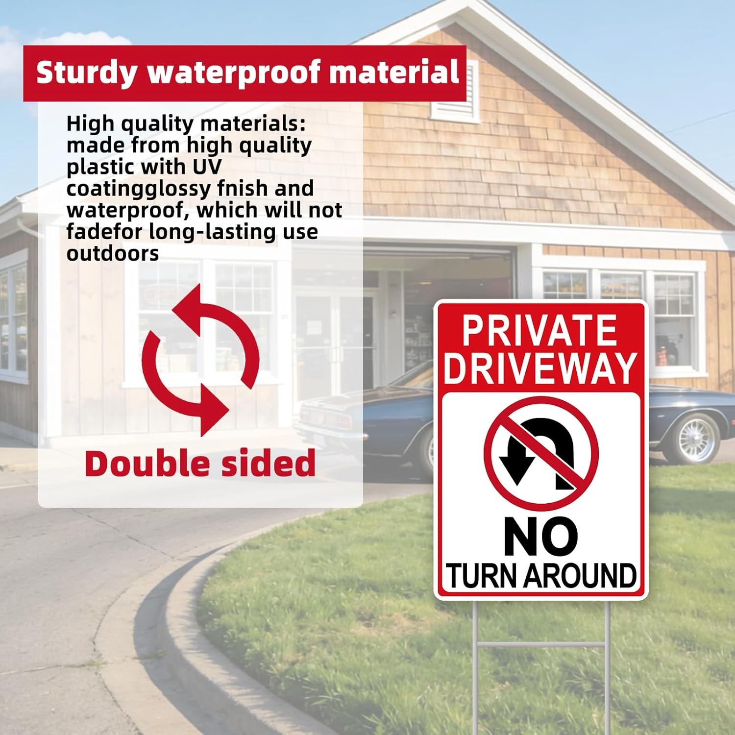 No Turn around Driveway Sign, 2 Pack Private Driveway Signs 14″X10″ Double-Sided