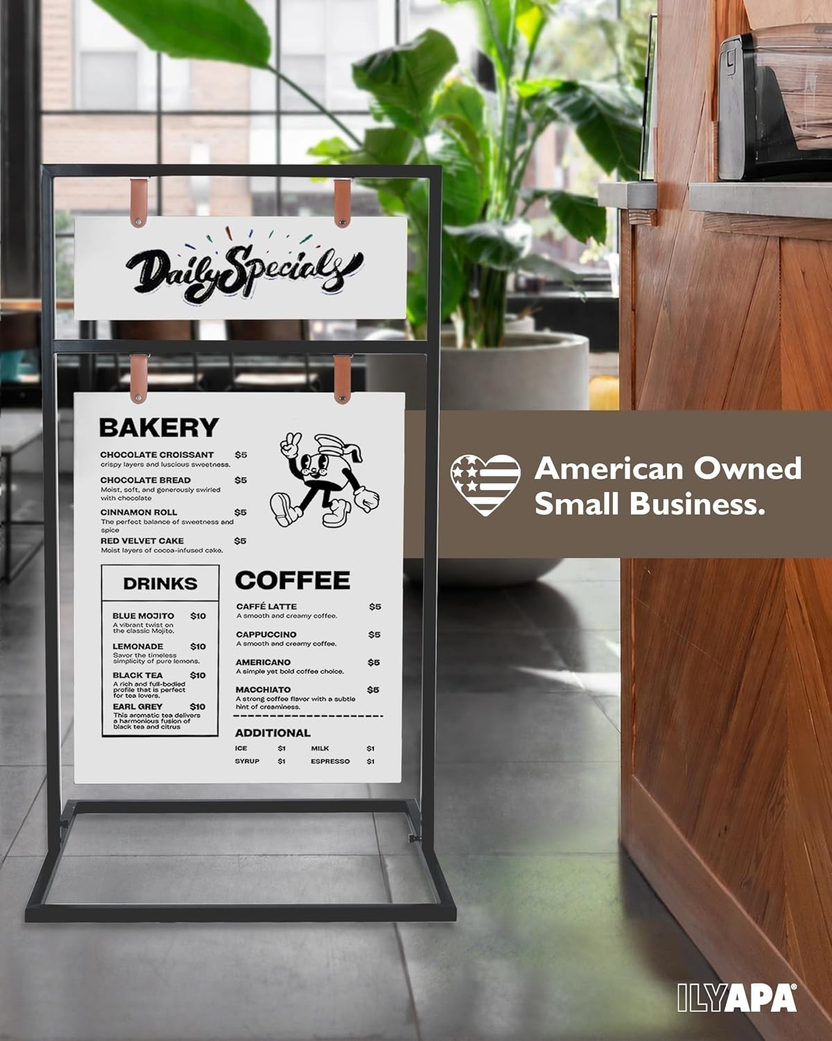 Ilyapa Double-Sided Metal Swinging Sidewalk Sign 24″ x 42″ Magnetic Board