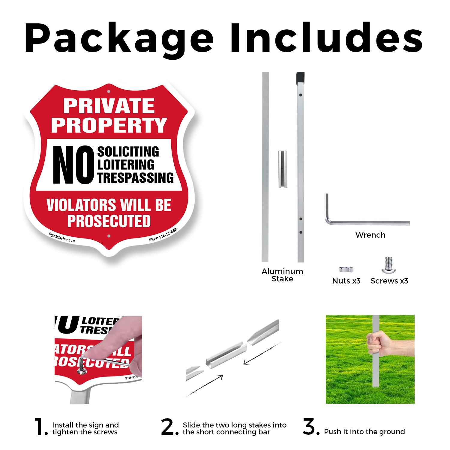 Private Property Shield Sign No Soliciting Loitering Tre Shield Sign With Stake