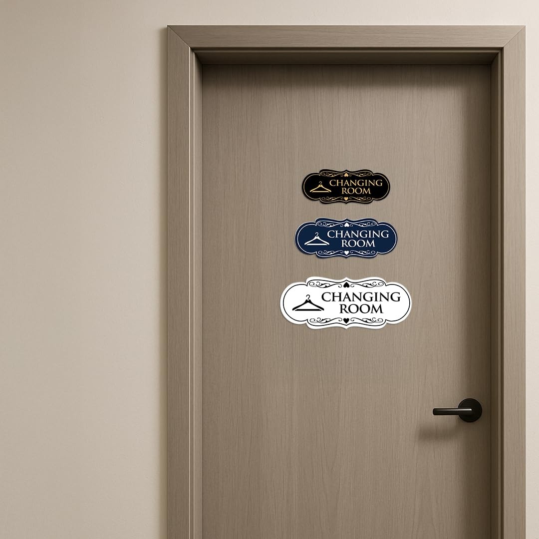 Designer Changing Room Sign Walnut Large Adhesive Tape Mount Flat Surface