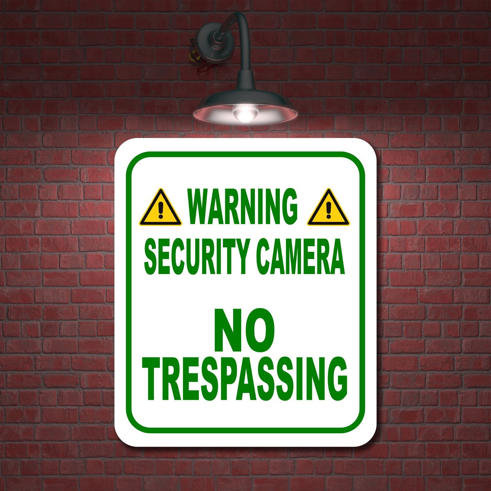 WARNING SECURITY CAMERA NO TRESPASSING GREEN Aluminum Composite Sign