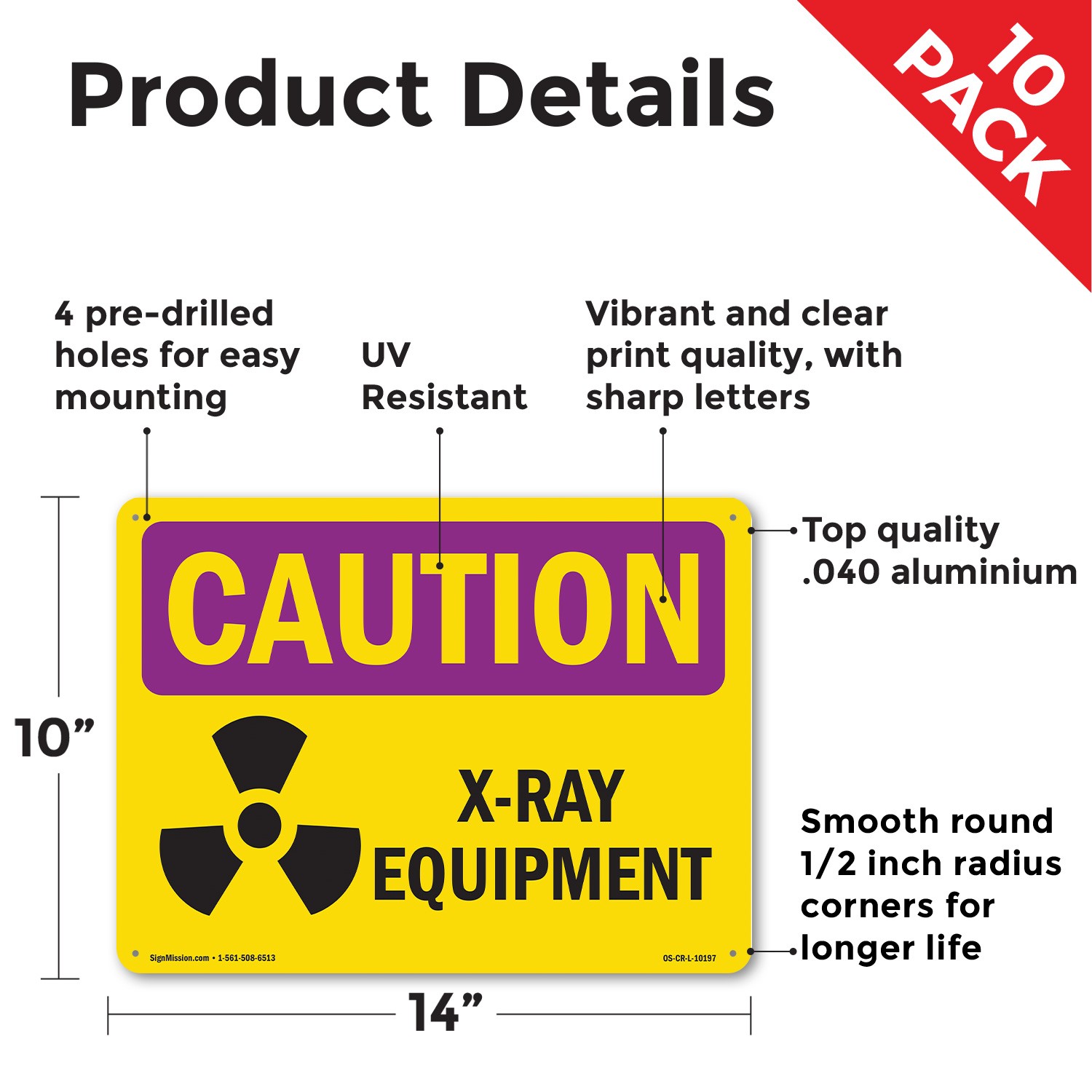 X-Ray Equipment OSHA Caution Radiation Sign Metal, Plastic, Decal 5 or 10 Pack
