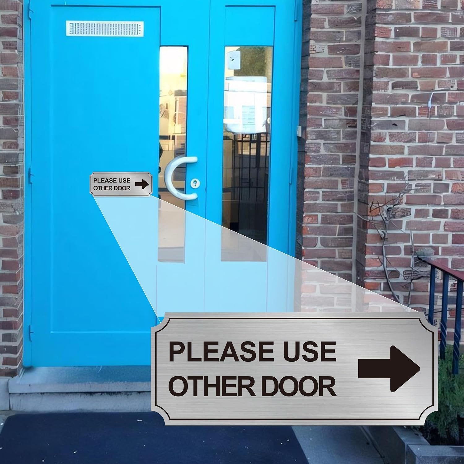 2Pack Use Other Door Sign，Self-Adhesive Weatherproof Brushed Silver Vinyl Please