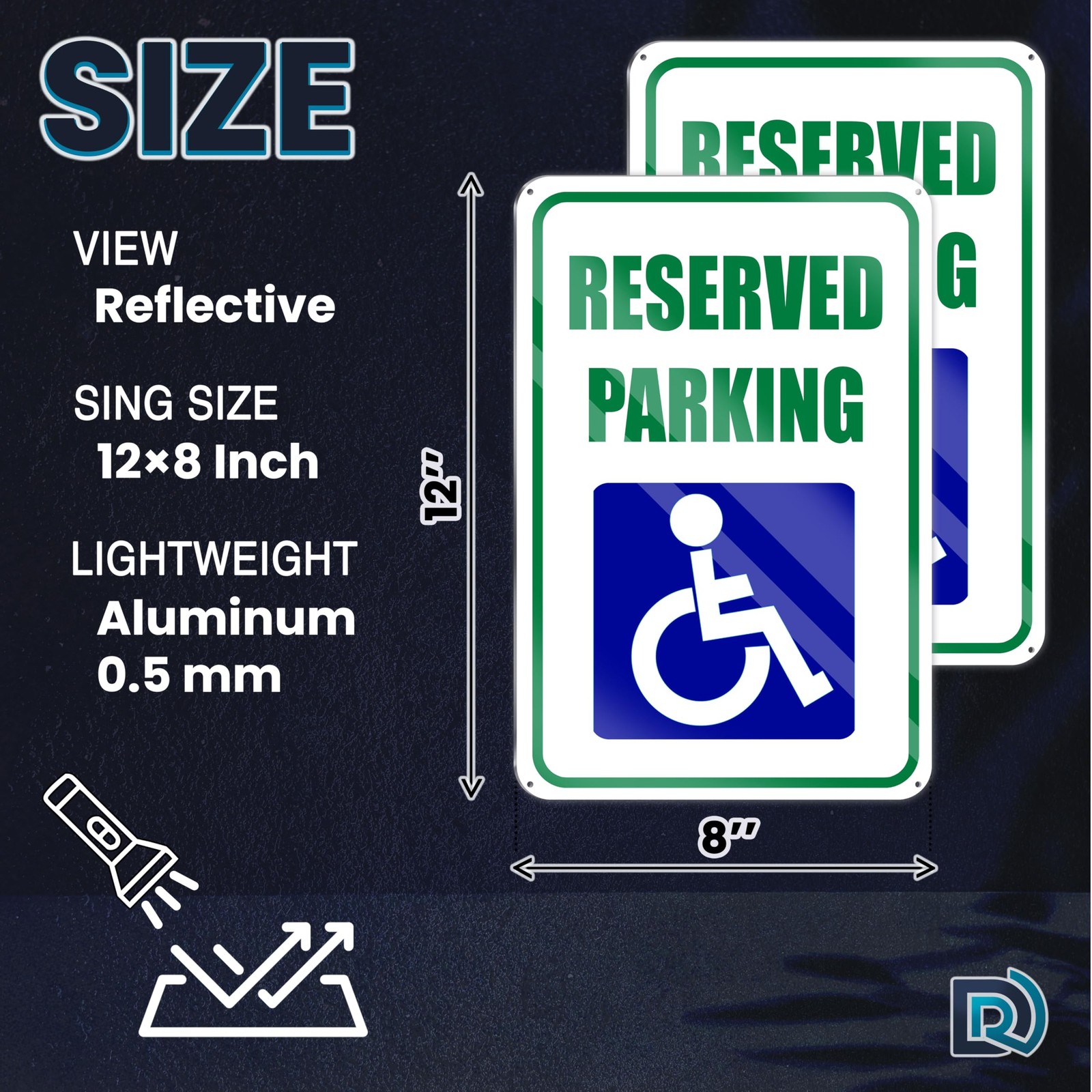 2 PC Handicap Reserved Parking Signs, 8X12 Reflective Aluminum Disabled Parking