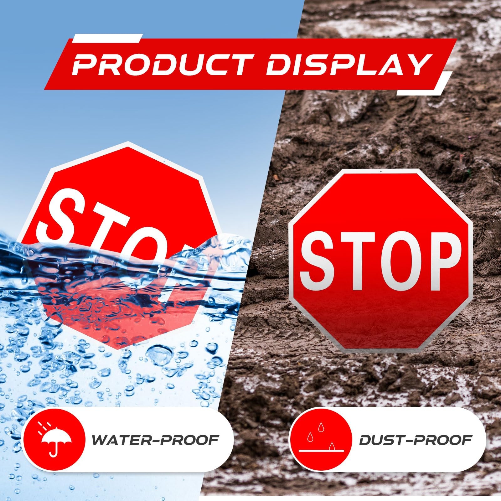2 Pcs 24 x 24 Inch Stop Sign, Large Reflective Aluminum Street Road Signs for…